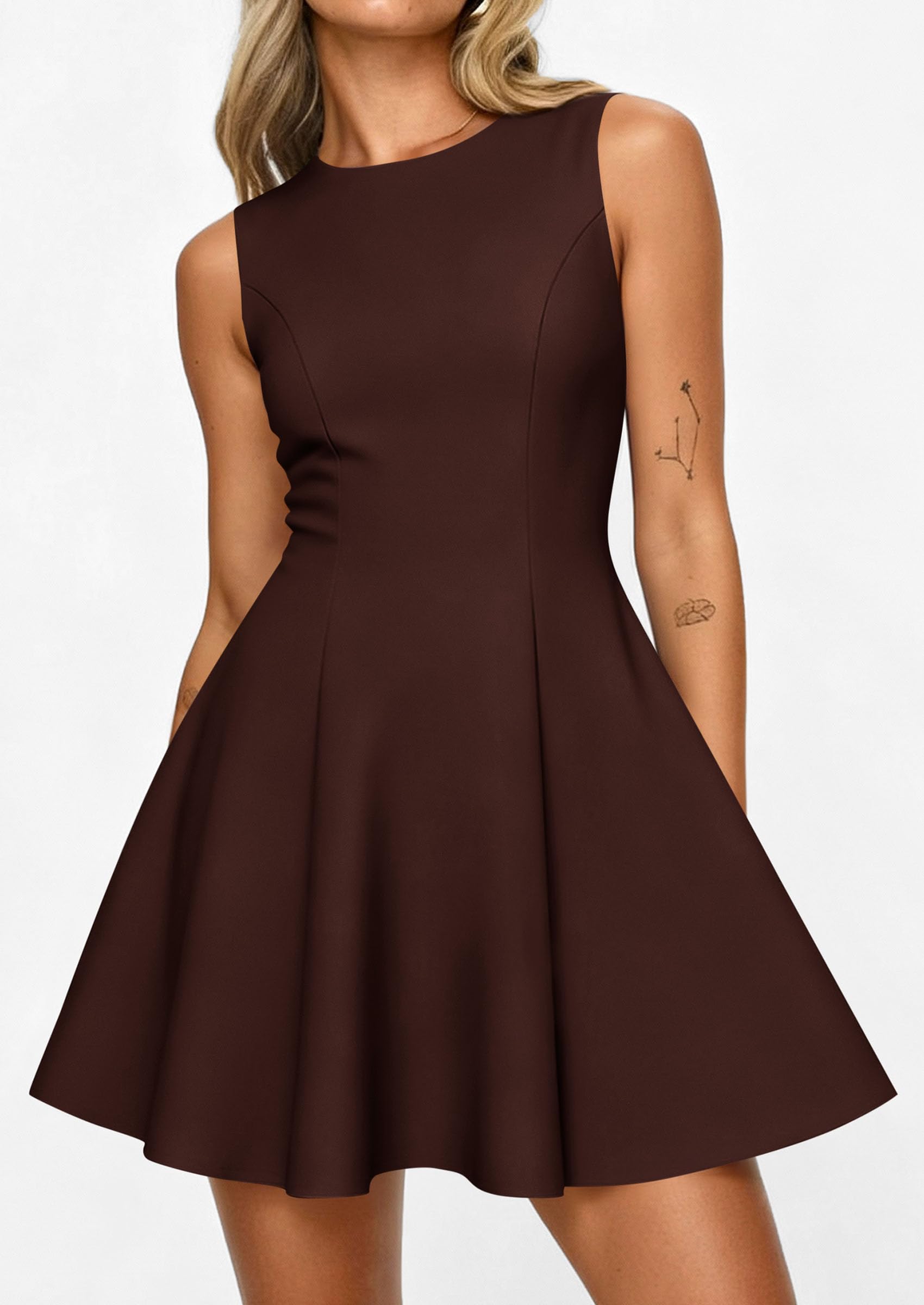 Women's Formal Boat Neck A Line Mini Dress,Brown,XS