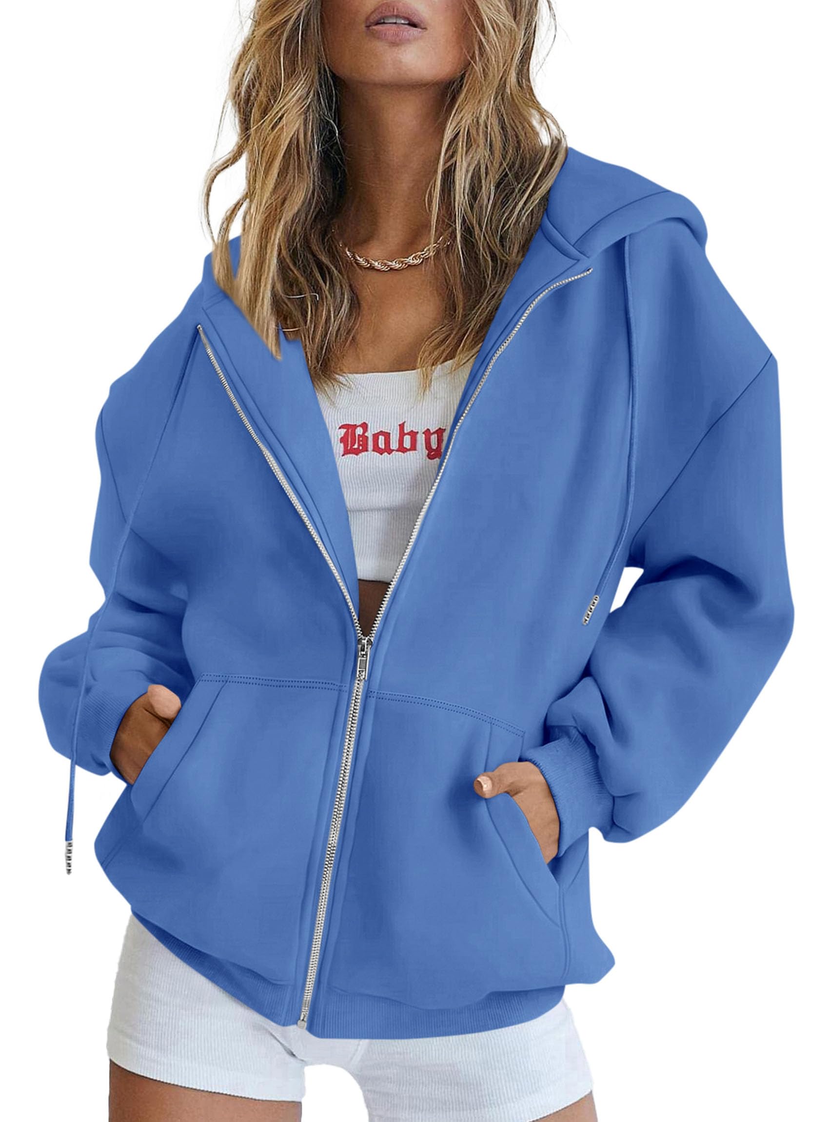 Women's Fall Zip Up Hoodies Sweatshirts Sky Blue