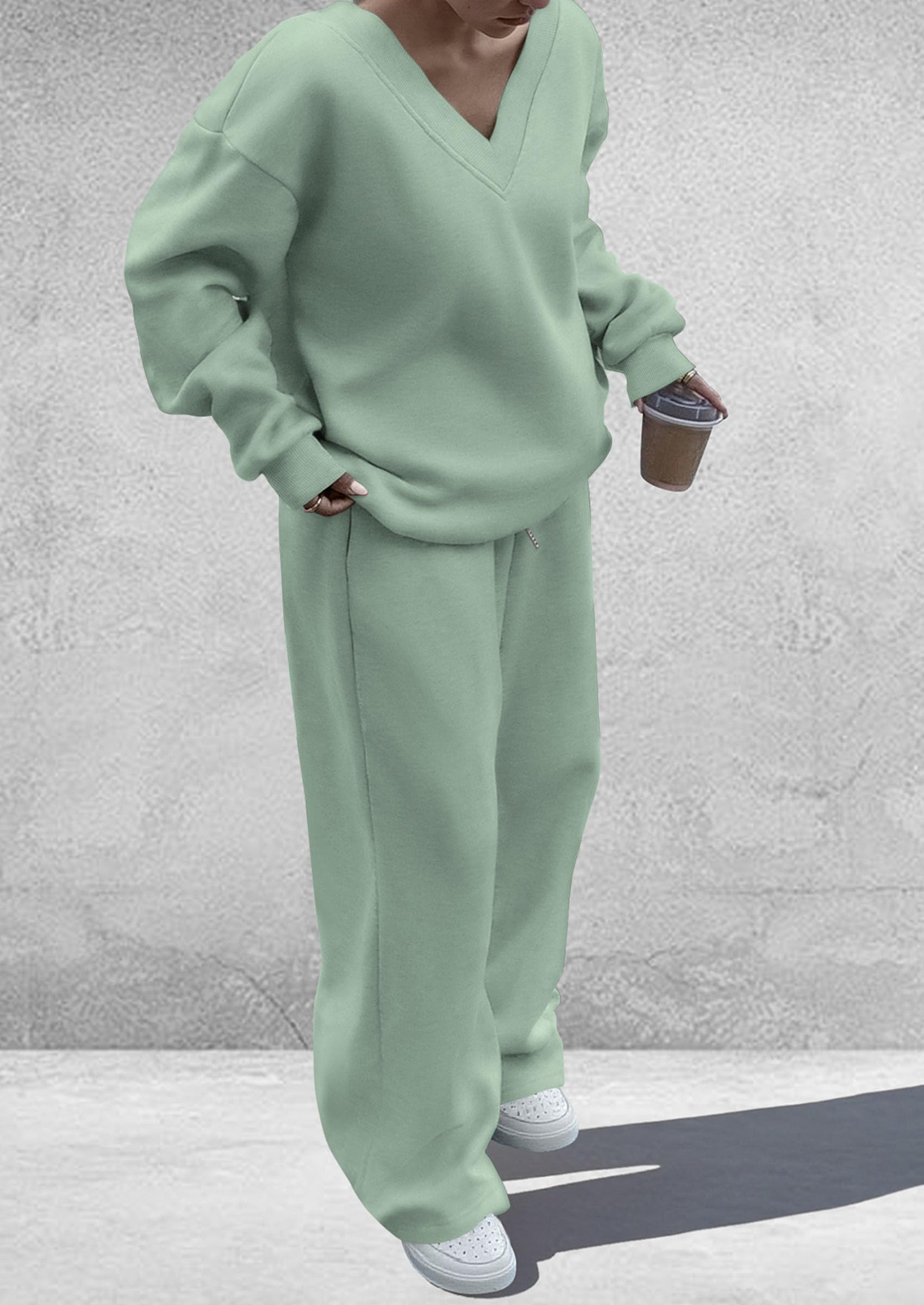 Womens 2 Piece Outfits Fall Sweatsuits,Grey Green,S