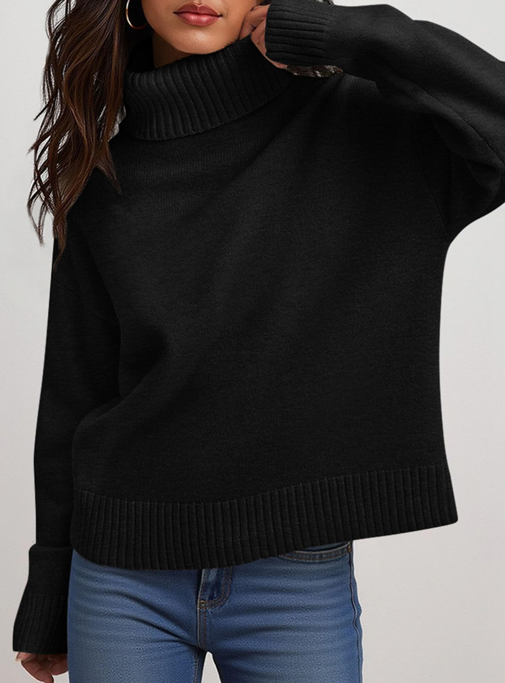 Womens Turtleneck Long Sleeve Knit Sweater,Black,S