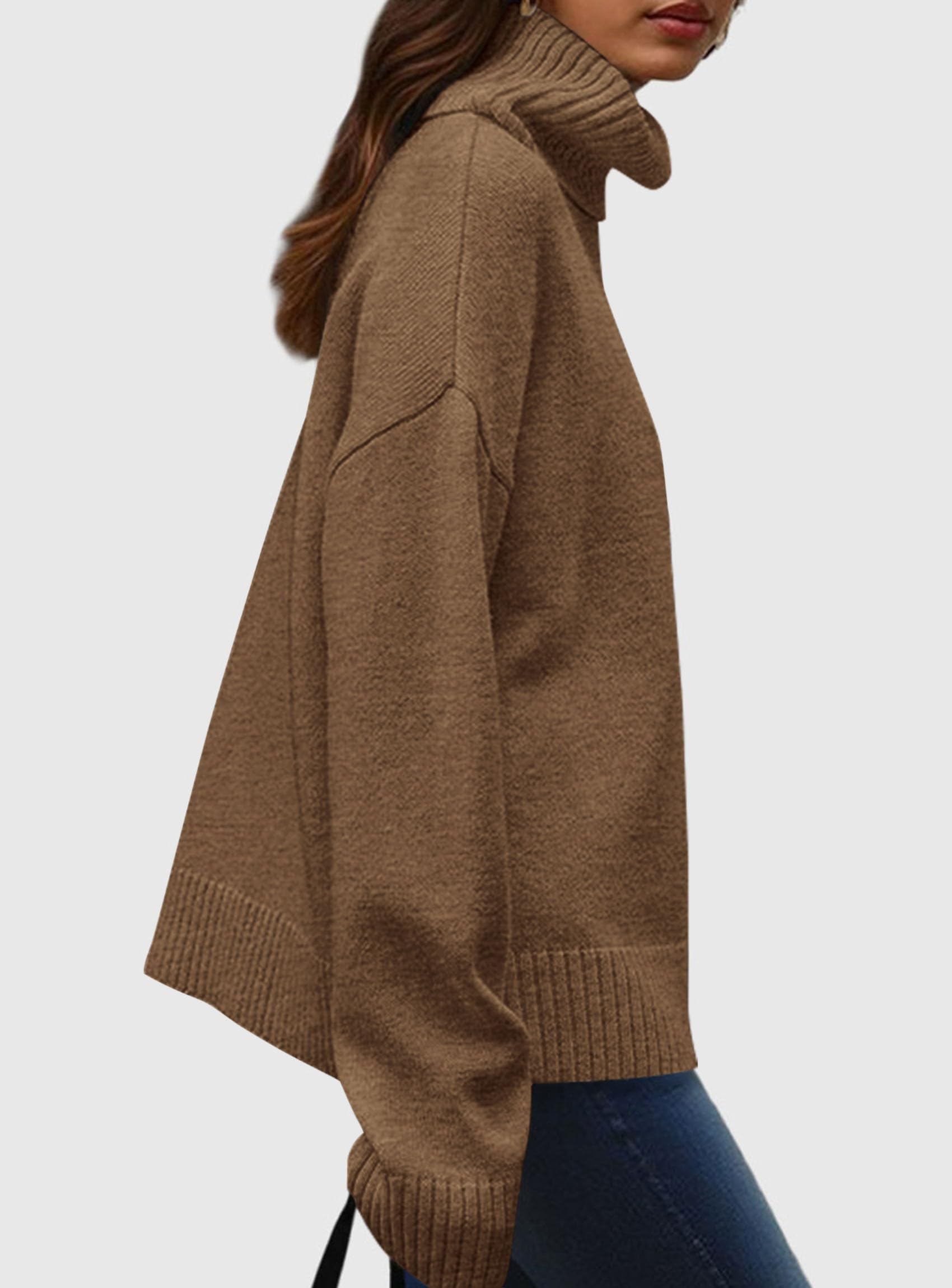 Womens Turtleneck Long Sleeve Knit Sweater,Light Brown,S