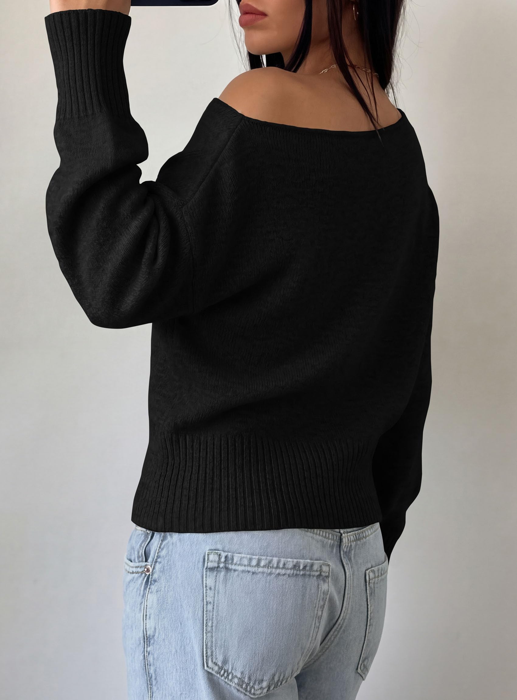 Womens Off The Shoulder Sweater Fall Fashion,Black,S