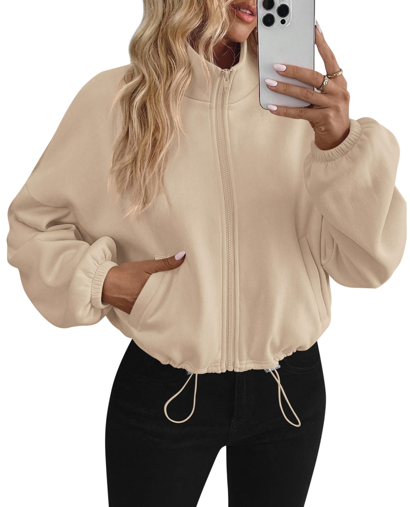 Women's Cropped Jacket Zip Up Fleece Sweatshirt Fall Outfits