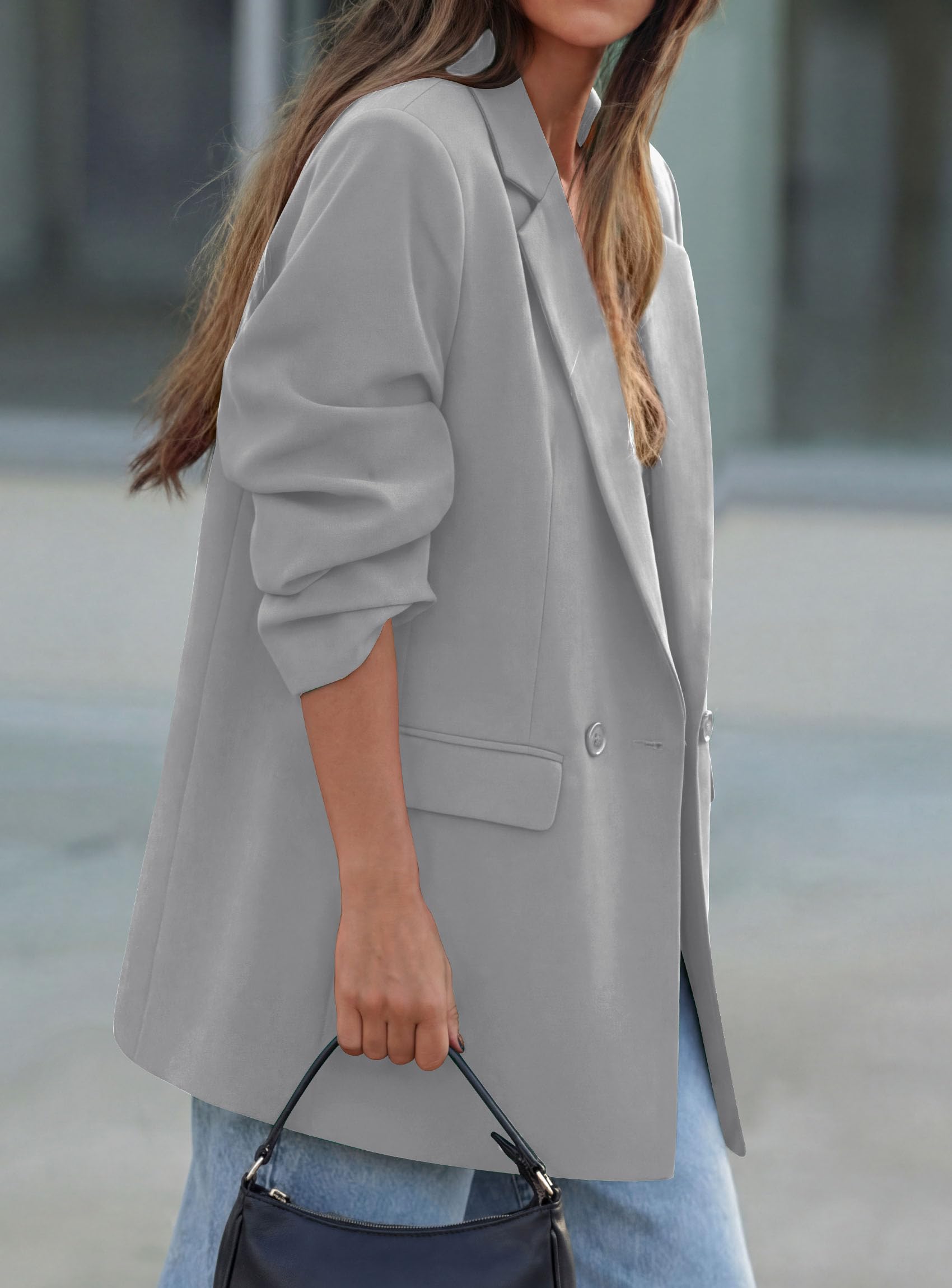 Women's Fall Business Casual Oversized Blazers(Grey,S)