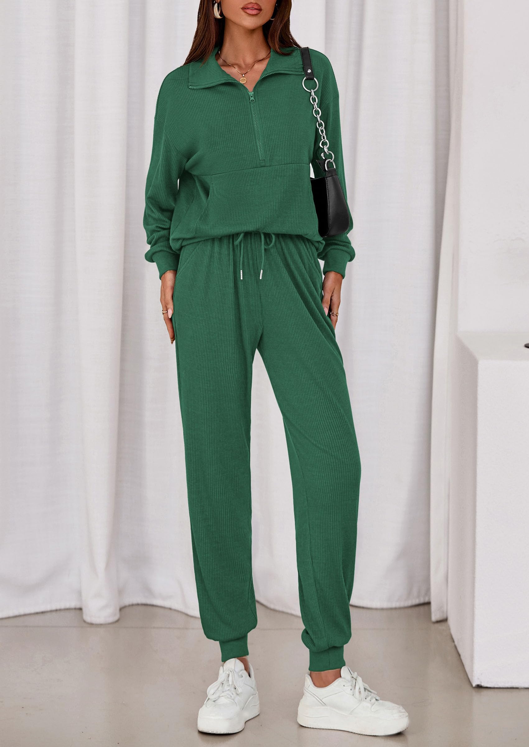 Airport Travel Outfit Women Ribbed Knit Matching Lounge Sets