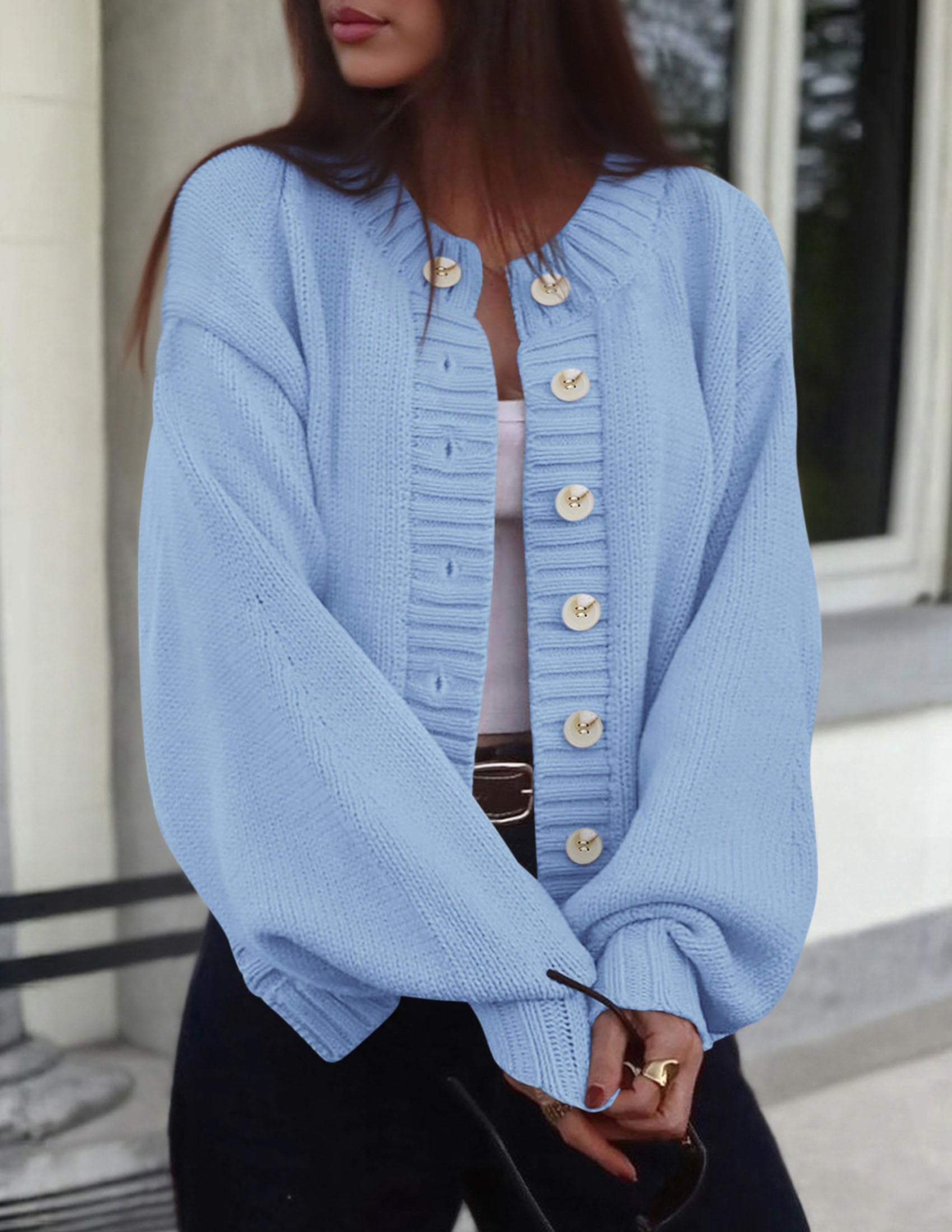 Women's Winter Chunky Cardigan Sweaters (Blue,Small)