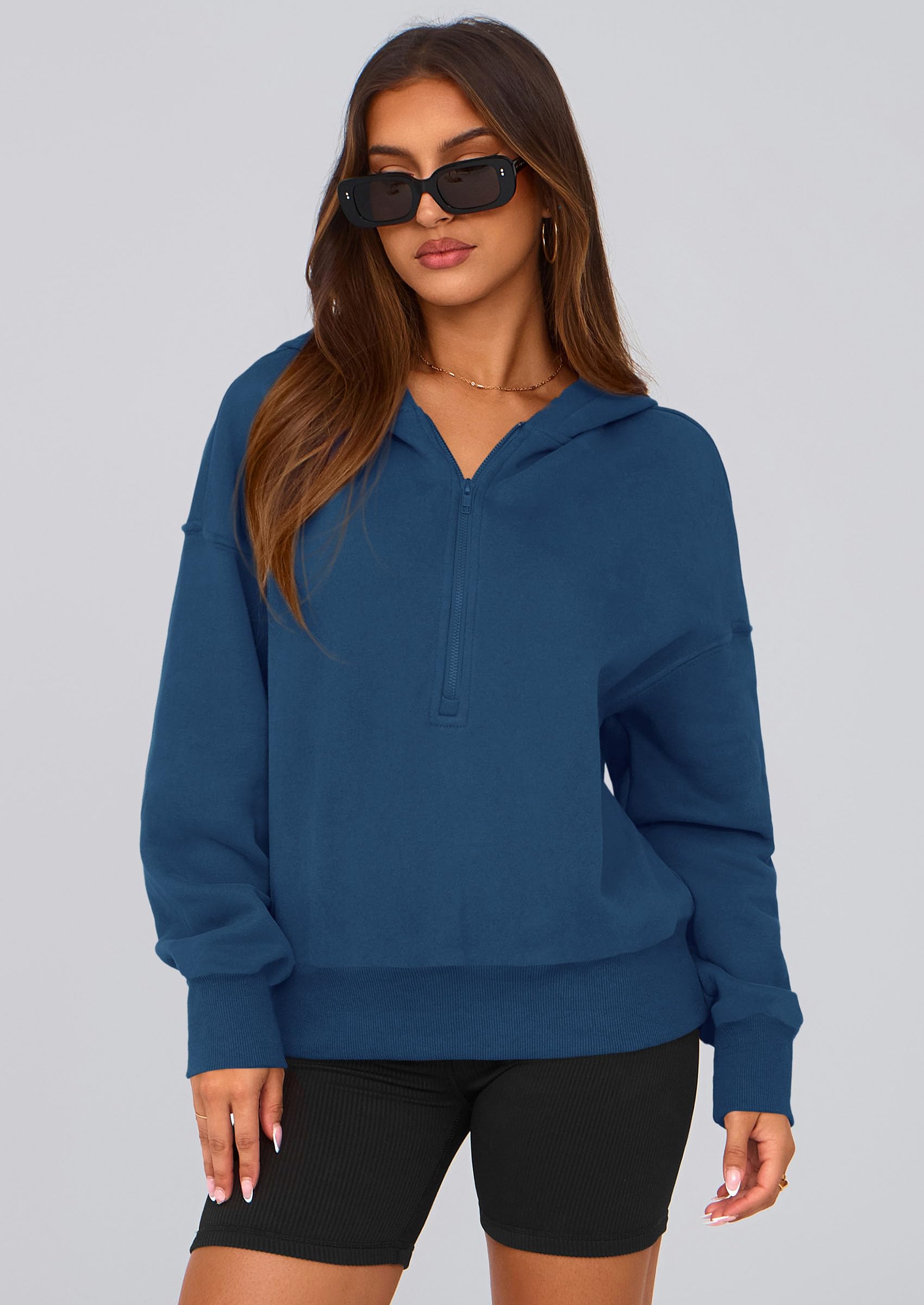 Women's Fall Half Zip Cropped Hoodie Sweatshirt