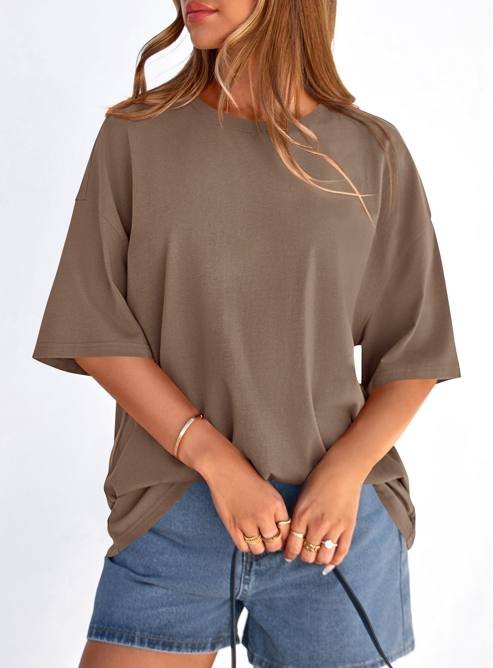 Women's Oversized Tshirts Going Out Tops (Brown,S)