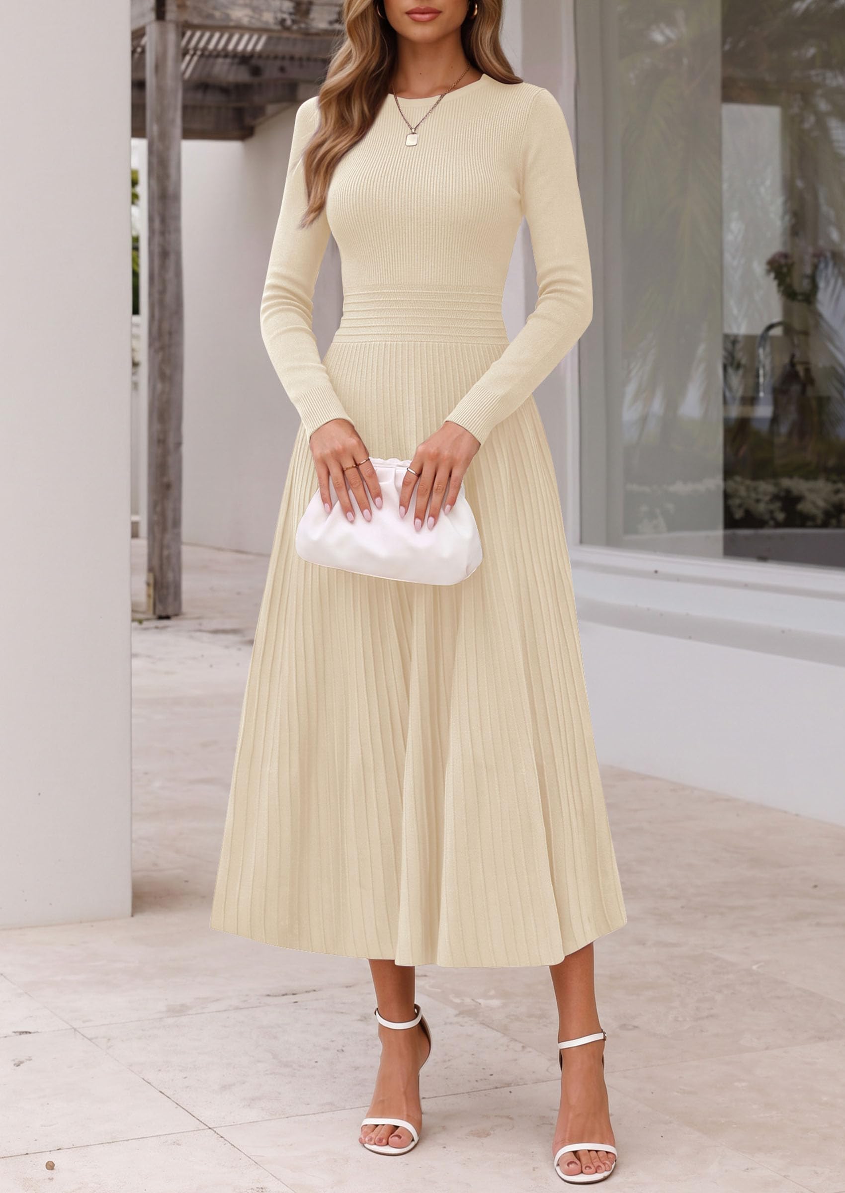 Women's Long Sleeve Knit Maxi Sweater Dress,Apricot,S