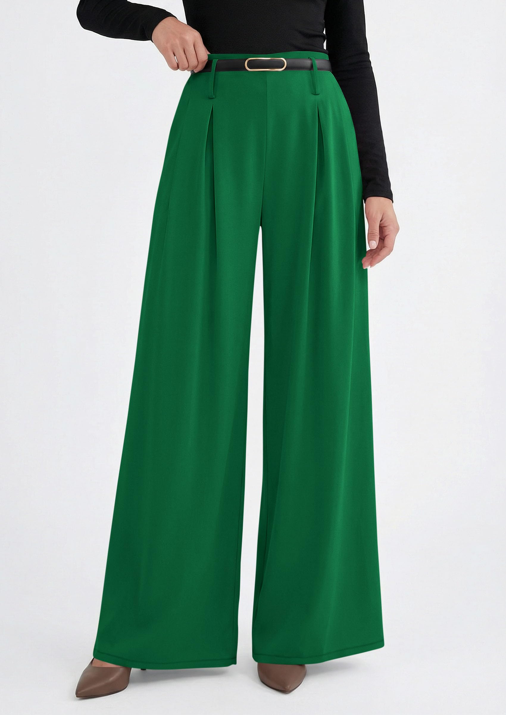 Womens Wide Leg Dress Pants Flowy Trousers,Green,S