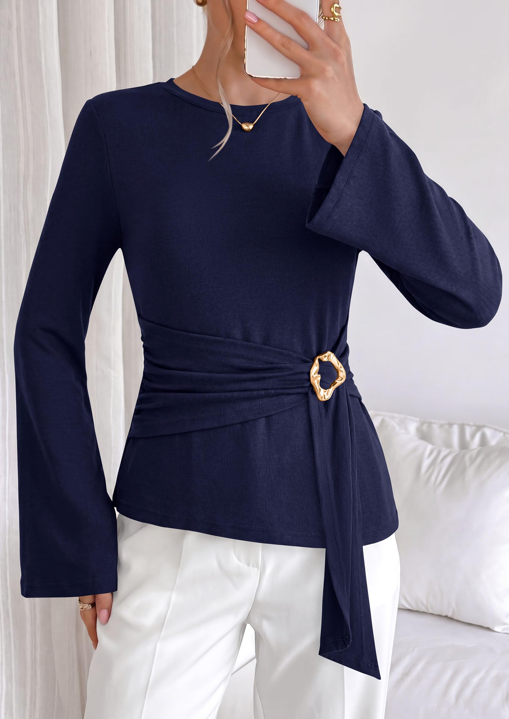 Asymmetrical Tops for Women Fall Business Casual Peplum Top