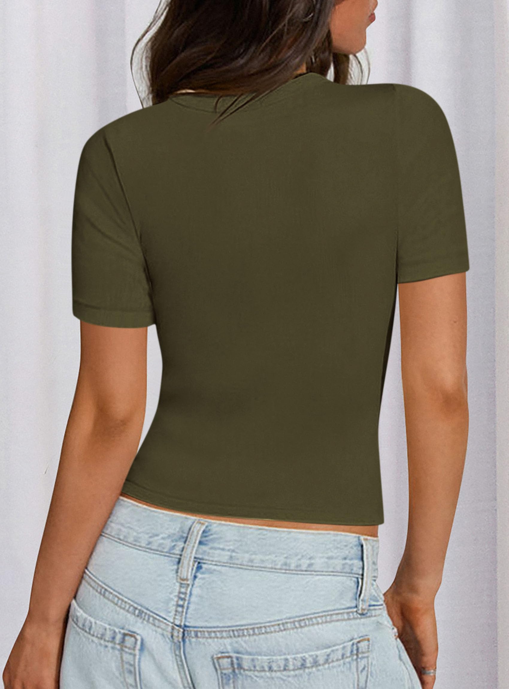 Womens Short Sleeve Slim Fit Basic Shirts,Army Green,XS