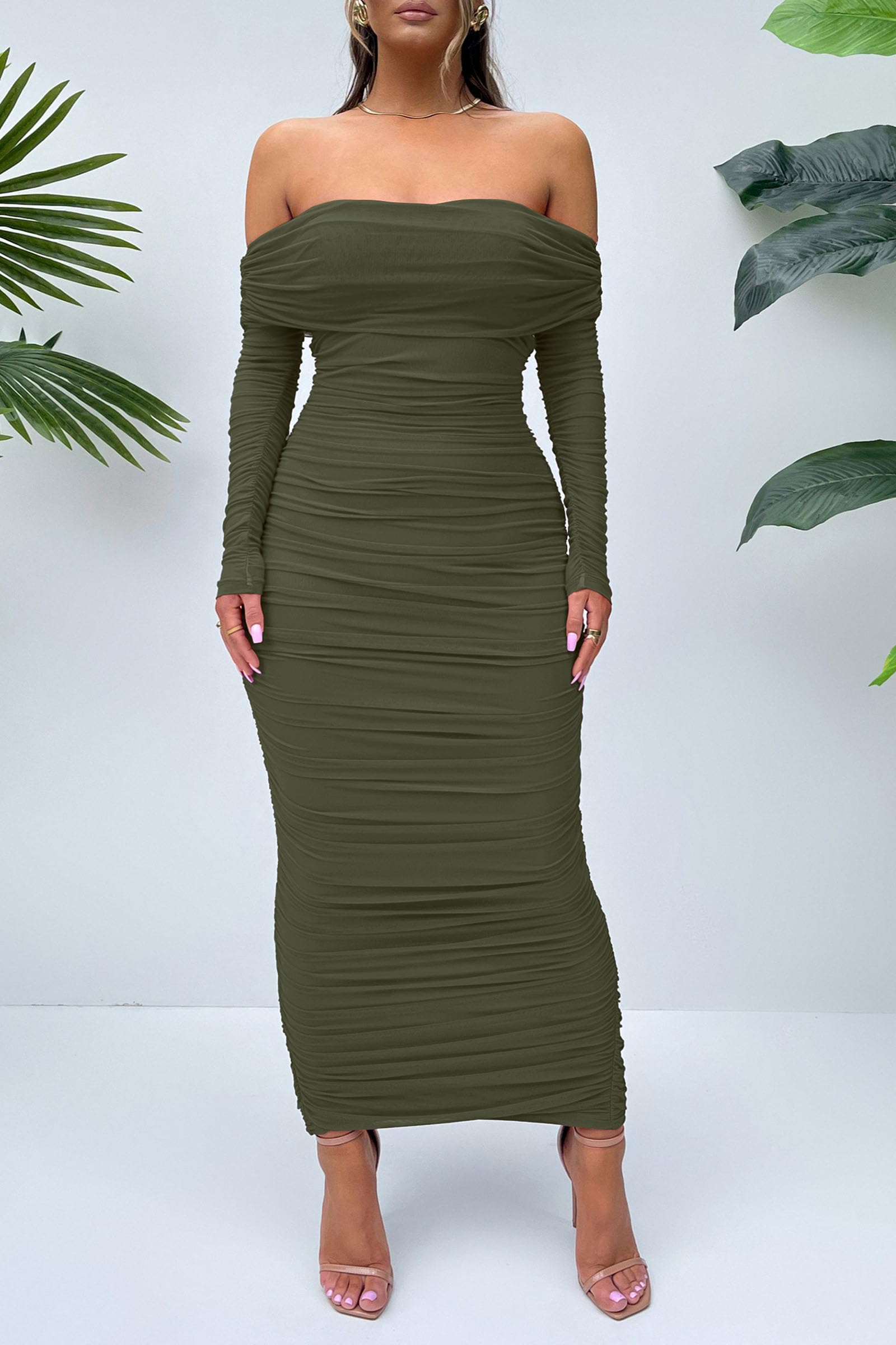 Women's Off Shoulder Bodycon Maxi Dress Wedding Guest Dresses