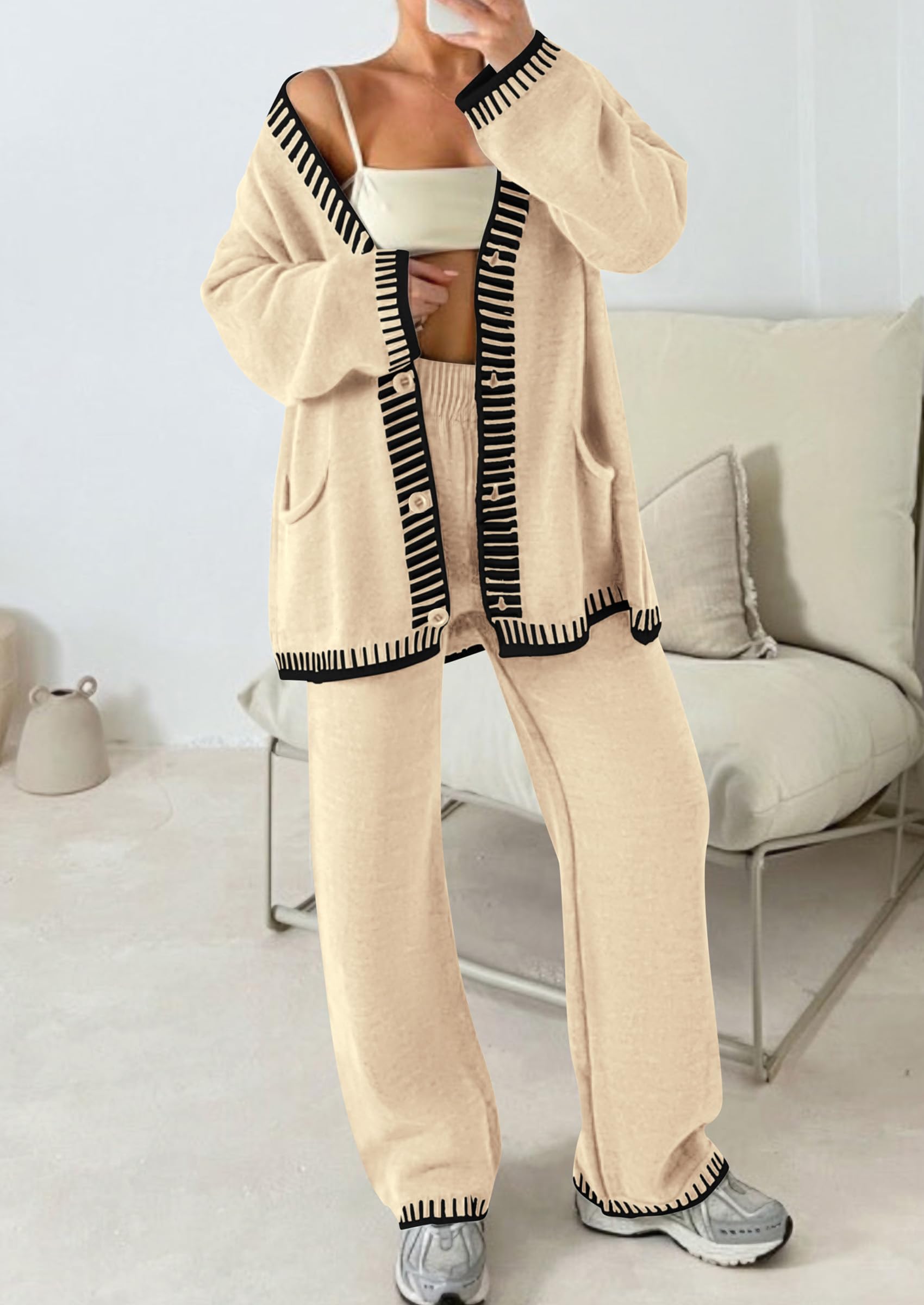 Women's Fall 2 Piece Matching Cozy Knit Sweater Lounge Sets