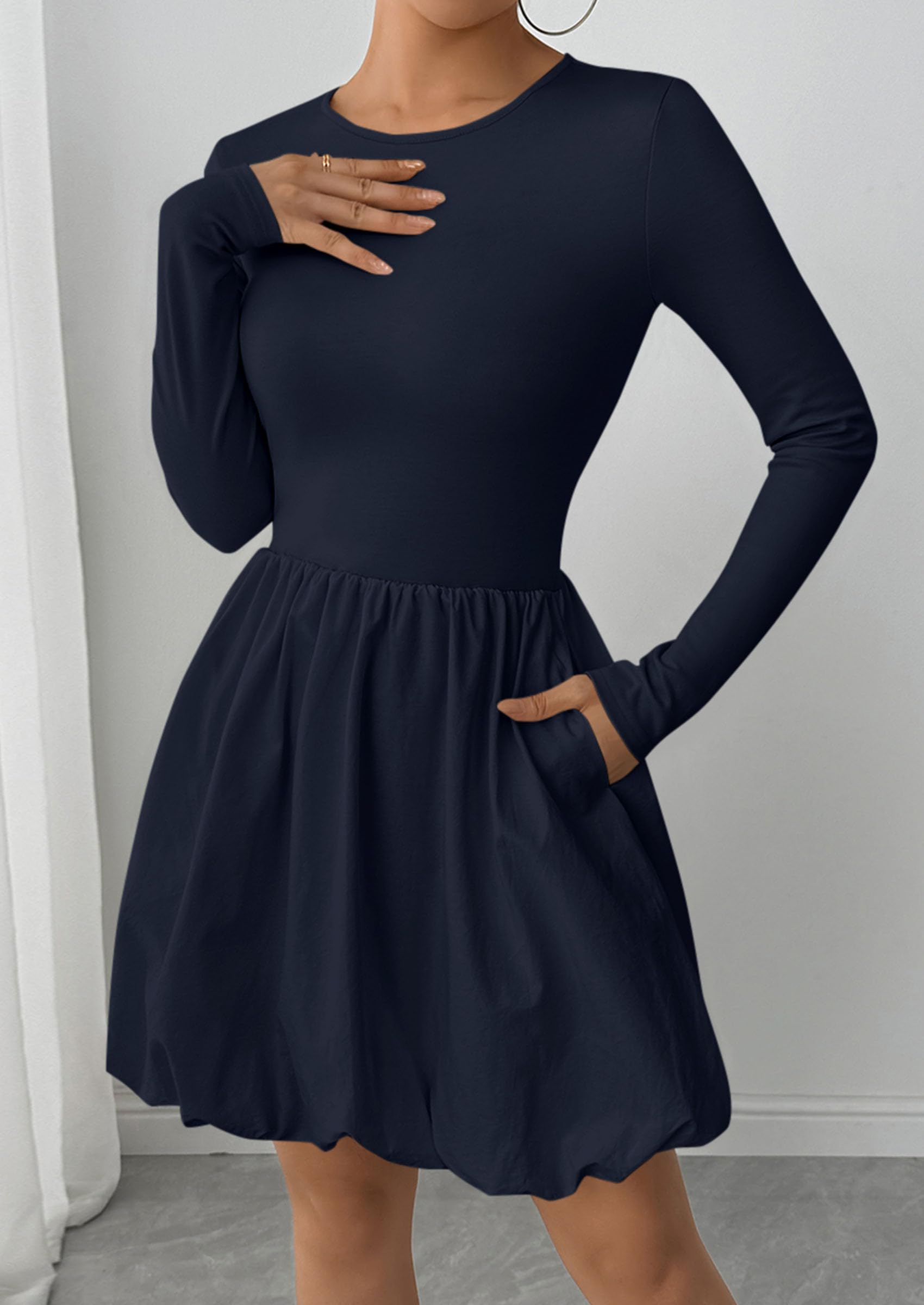 Fall Dresses for Women 2026 Bubble Mini Dress,Navy,S