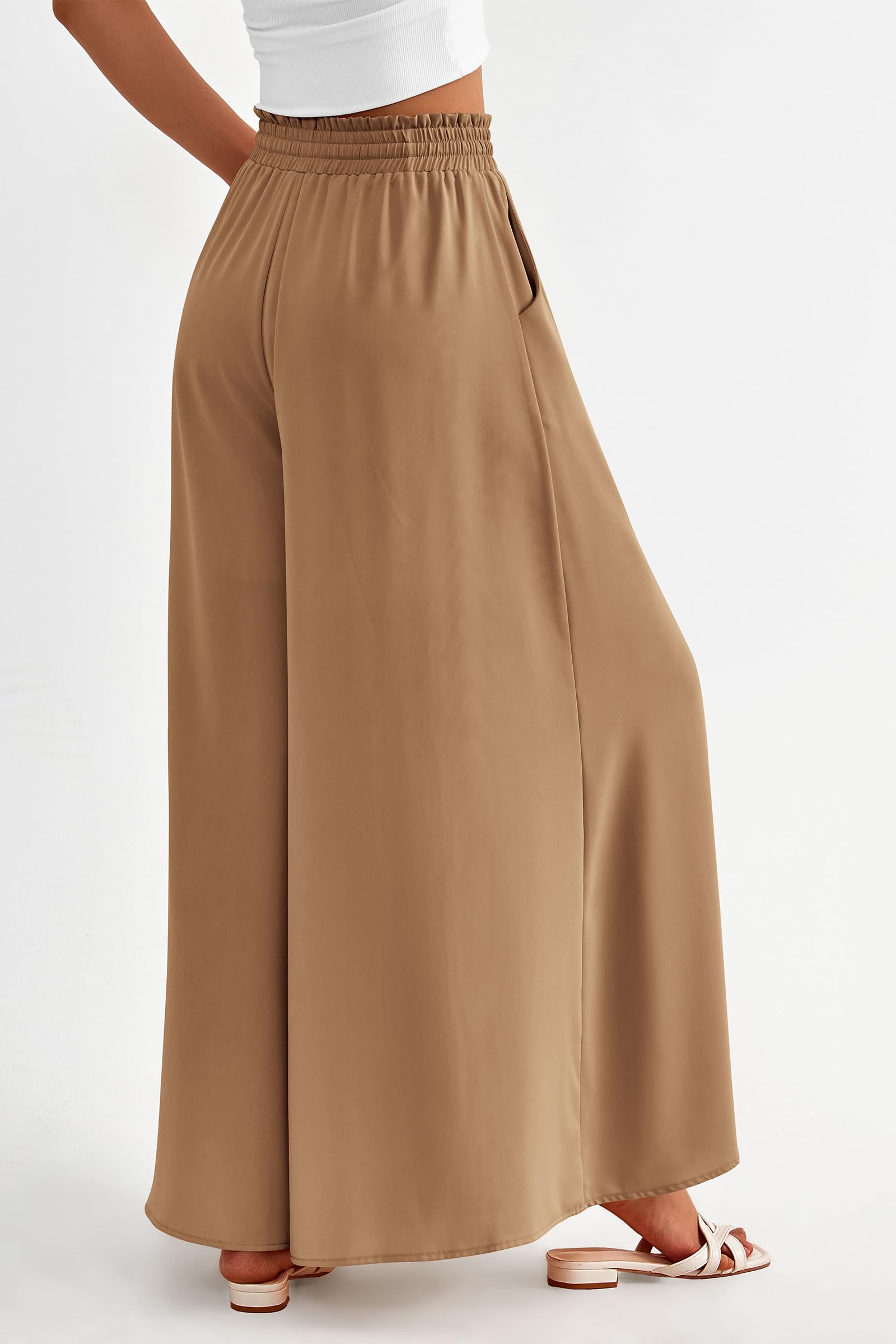 Summer Wide Leg Palazzo Pants for Women Casual,Khaki,S