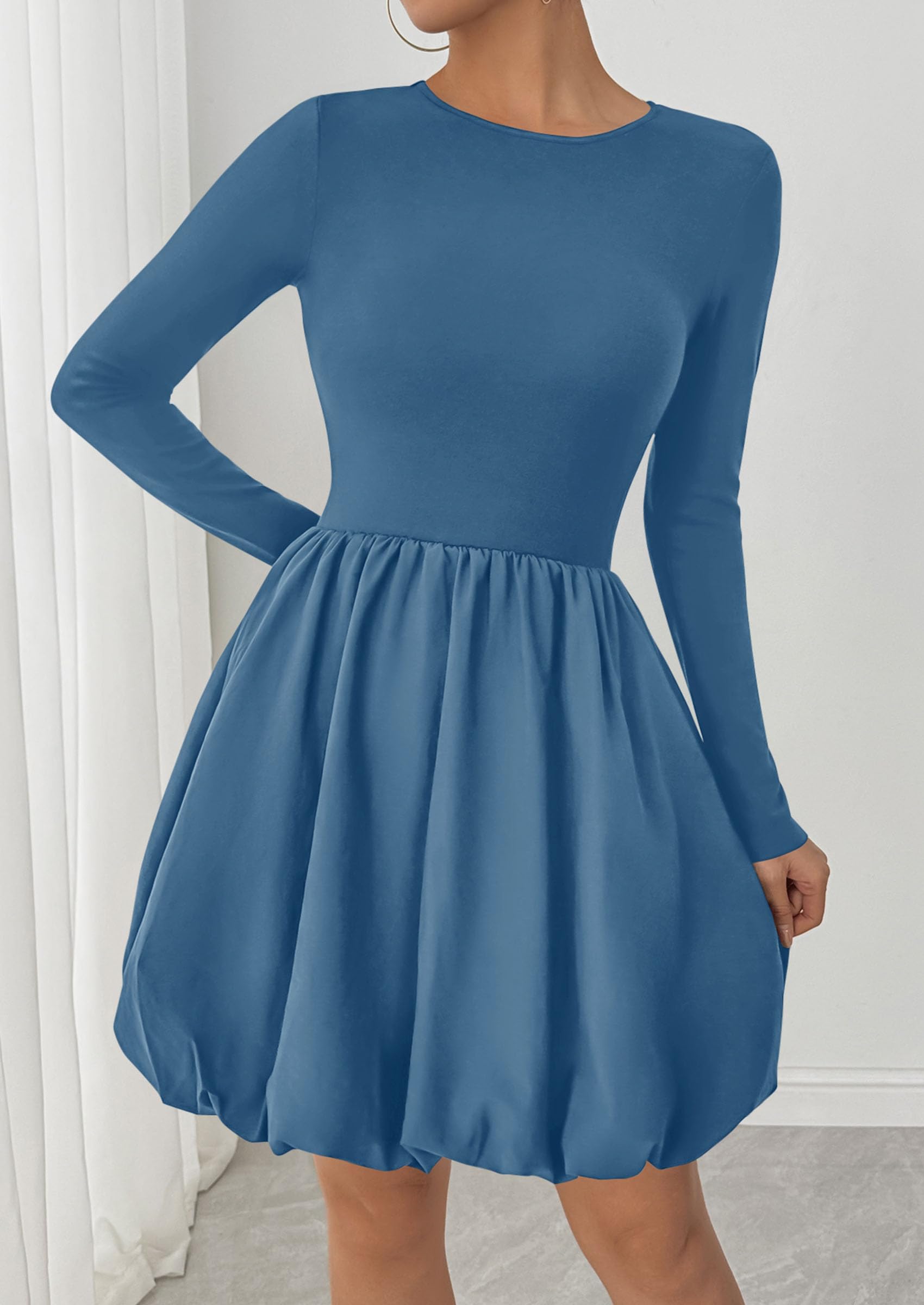 Fall Dresses for Women 2026 Bubble Mini Dress,Grey Blue,S