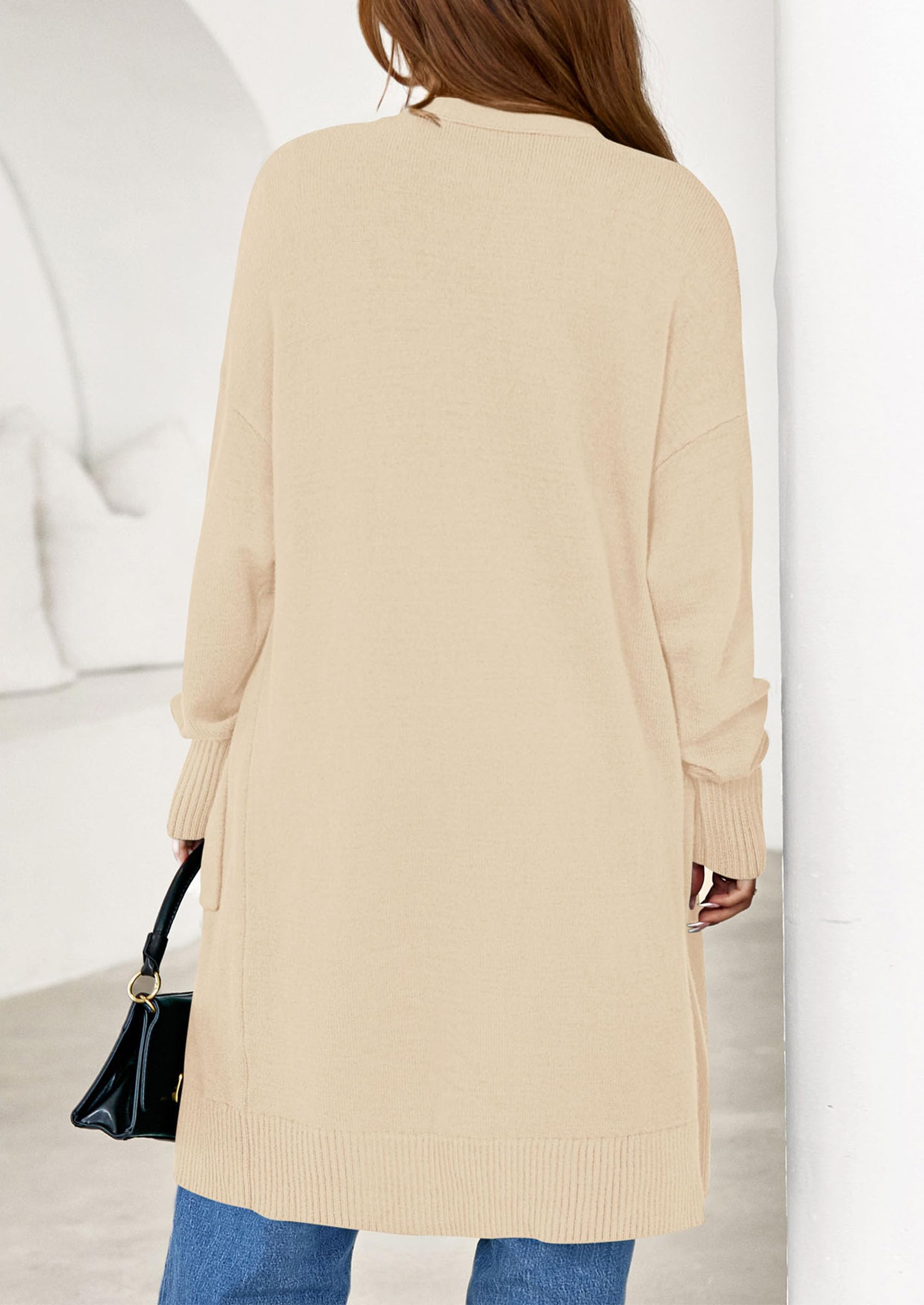 Women's Oversized Open Front Long Knit Cardigan,Apricot,L
