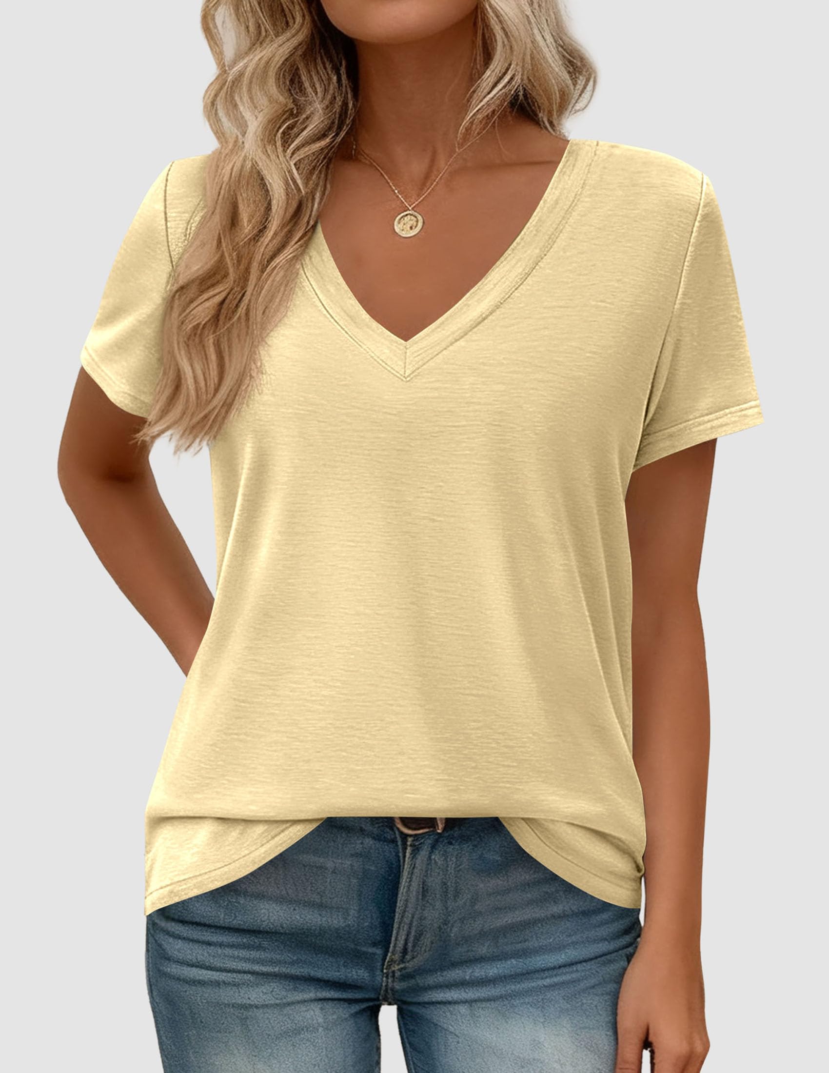 Womens Tops Short Sleeve Oversized Tshirts, Yellow,S