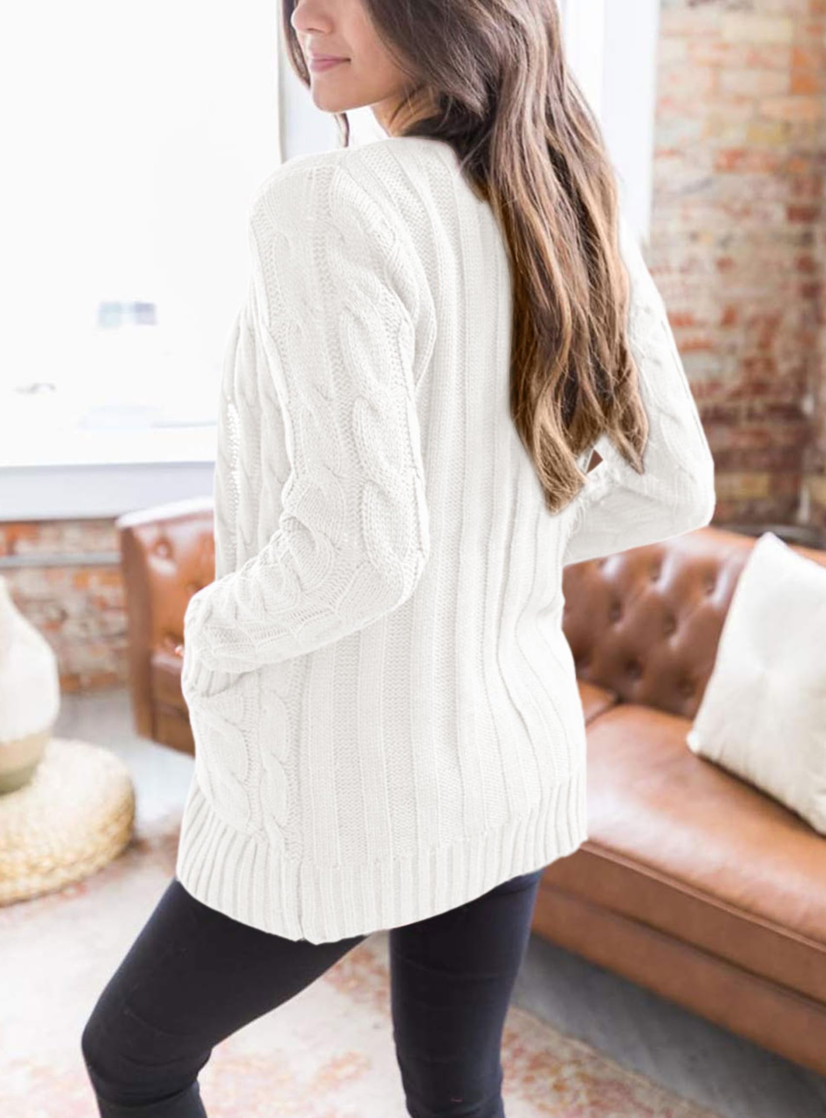 Women Chunky Cable Knit Cardigan Sweaters Fall Fashion Clothes