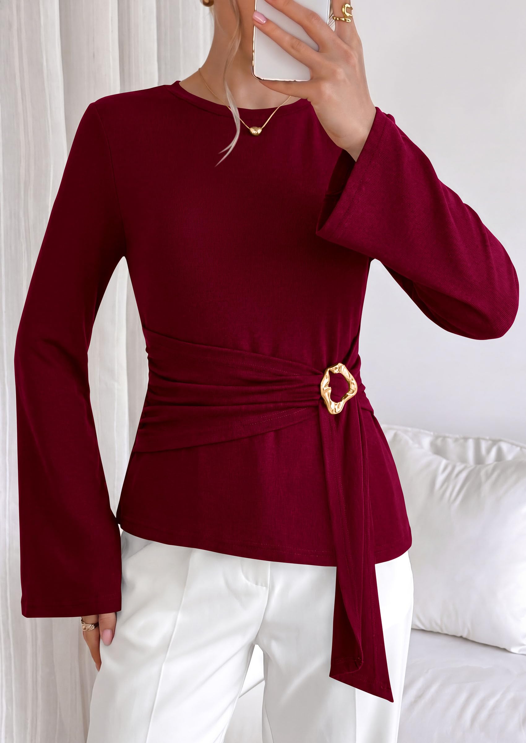 Asymmetrical Tops for Women Fall Business Casual Peplum Top
