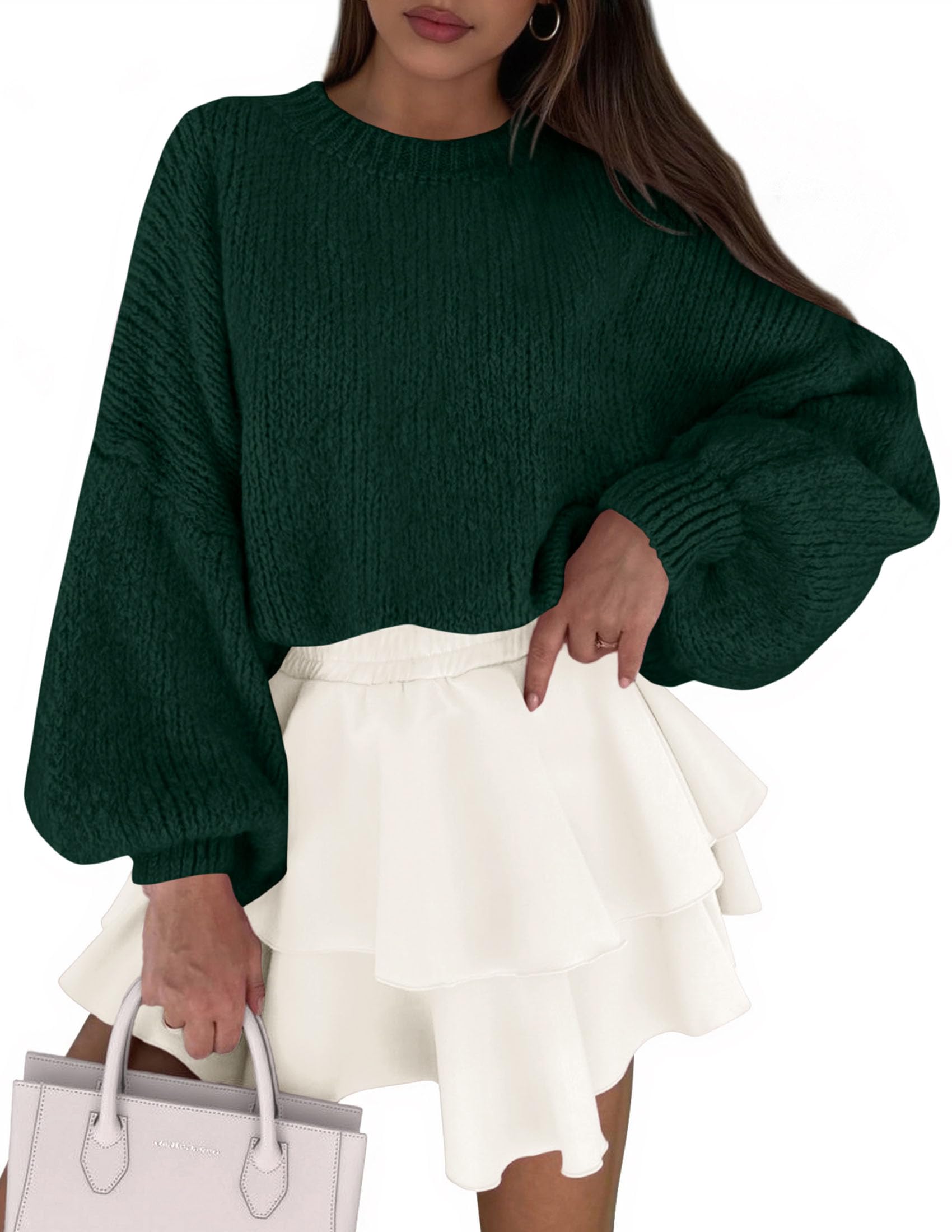 Women's Chunky Knit Oversized Pullover Sweaters,Dark Green,S