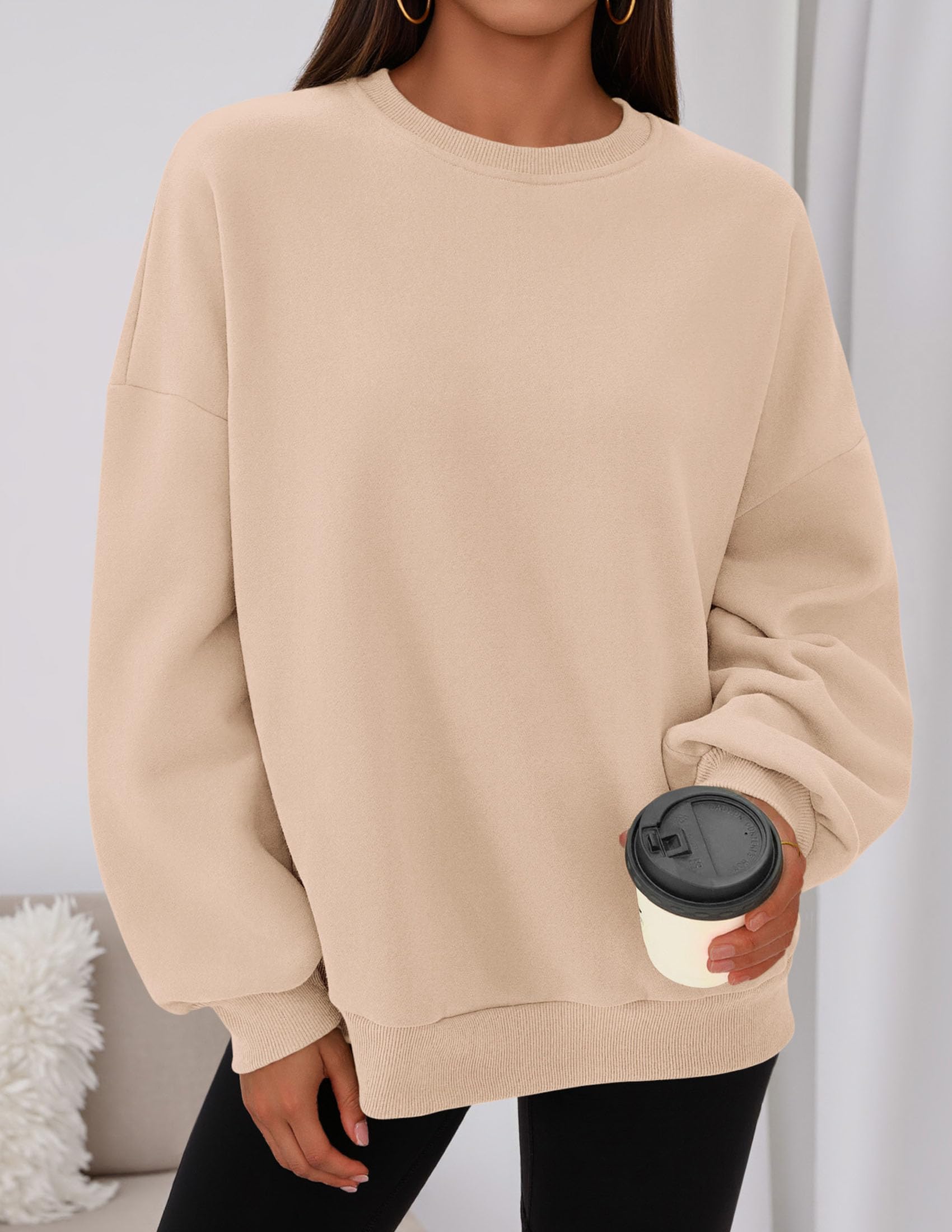 Womens Oversized Crewneck Sweatshirt 2026 Fall Outfits Khaki