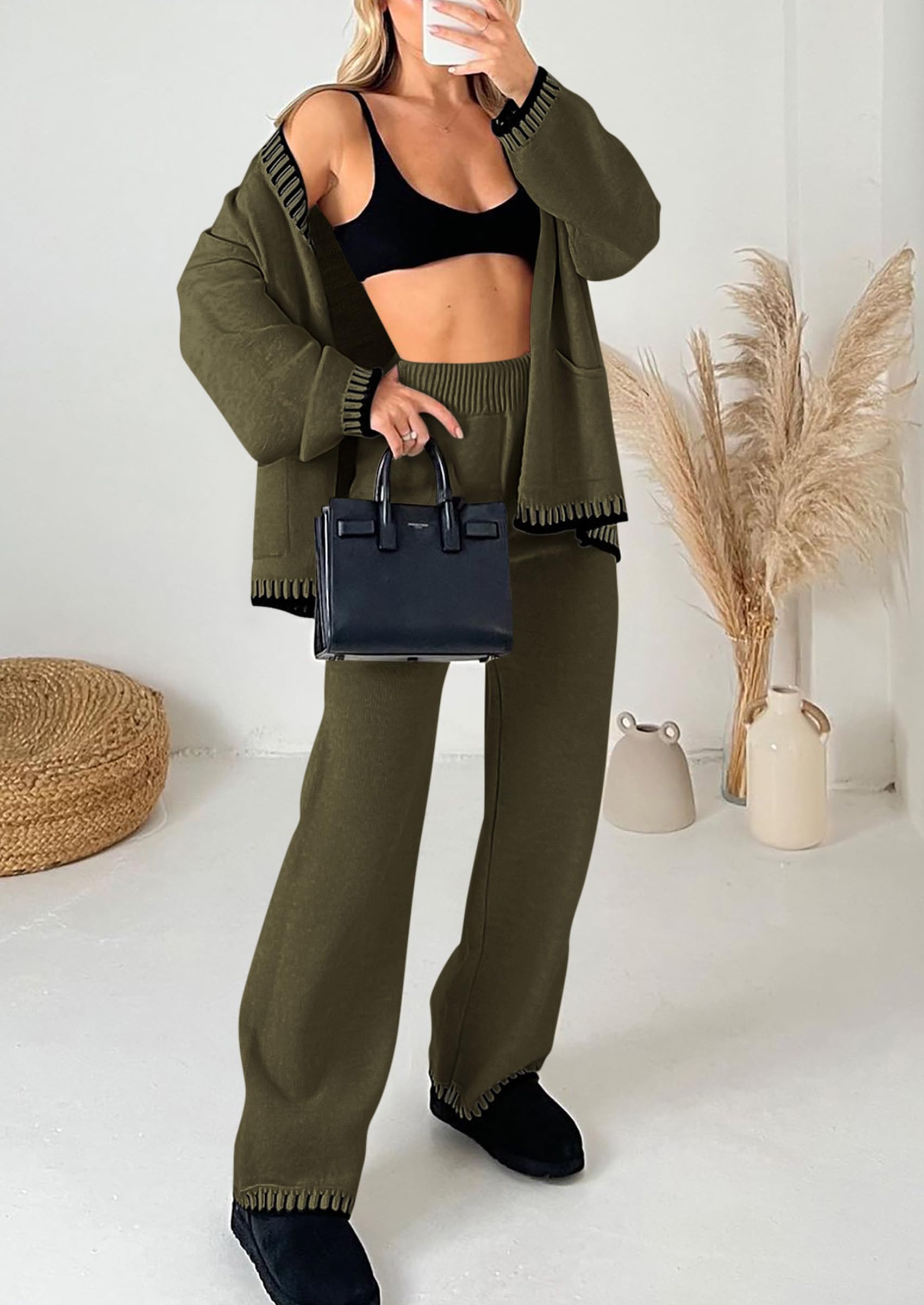 Women's Fall 2 Piece Matching Cozy Knit Sweater Lounge Sets