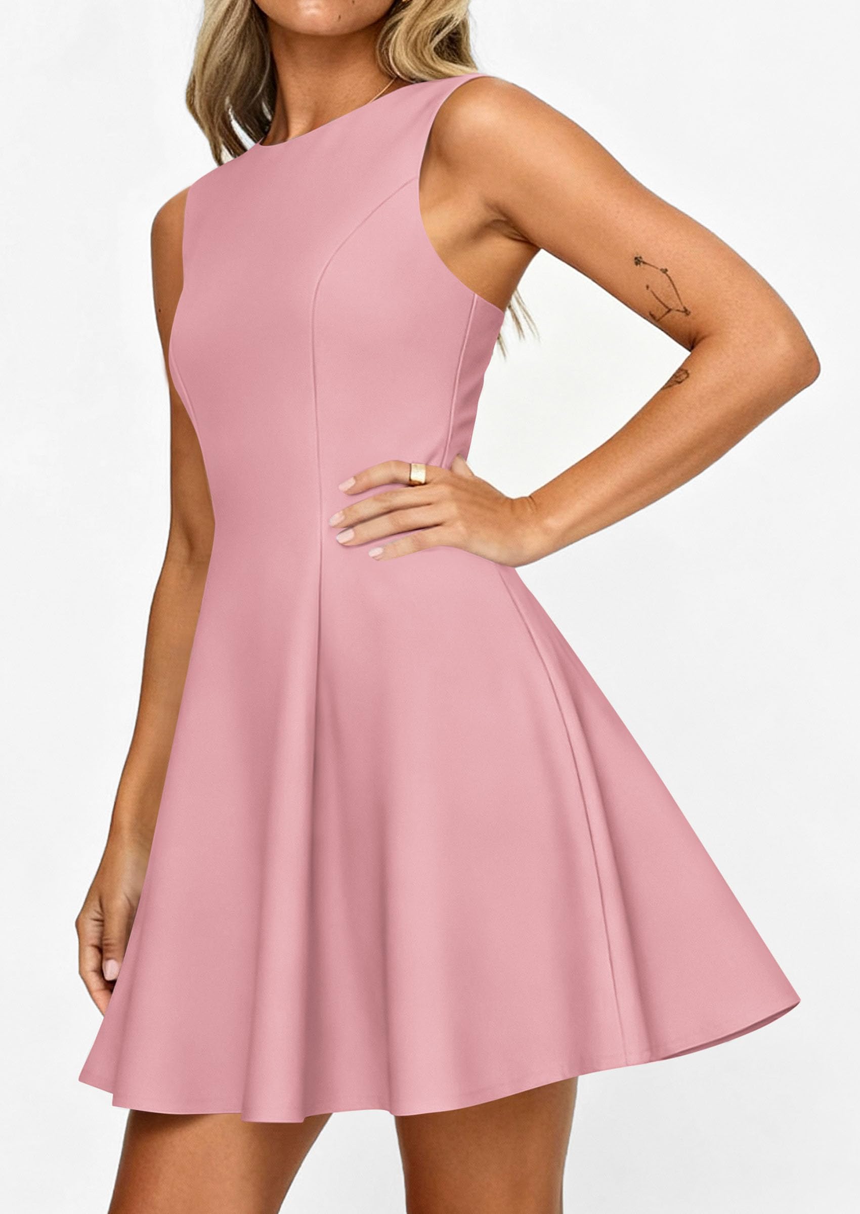 Women's Formal Boat Neck A Line Mini Dress,Pink,XS