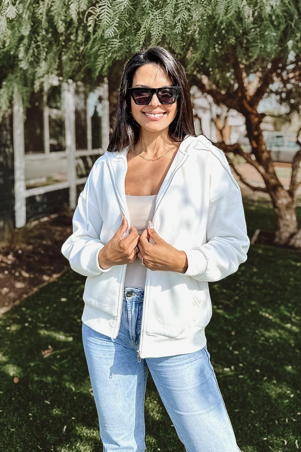 Women's Fall Zip Up Hoodies Sweatshirts White