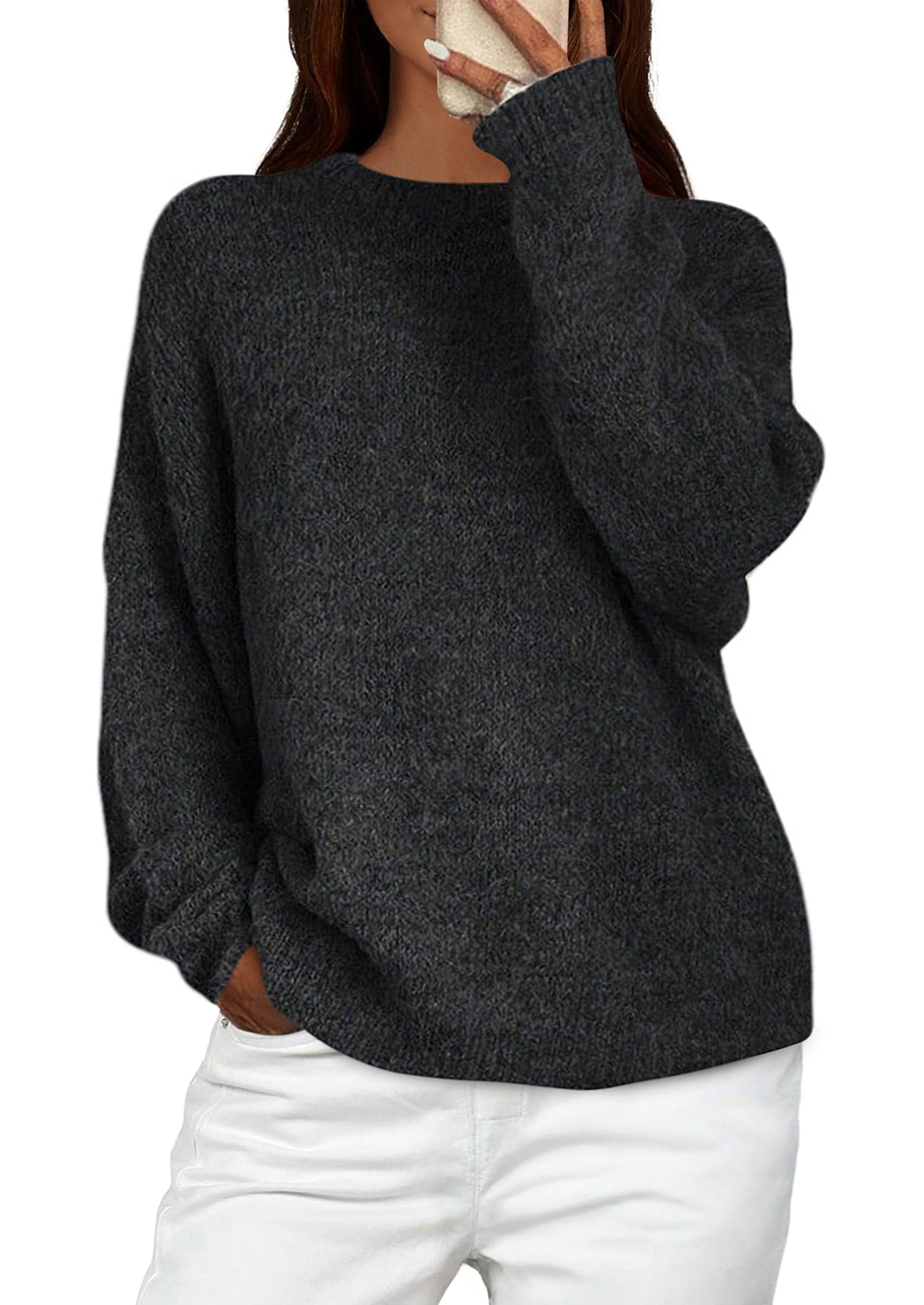 Womens Long Sleeve Oversized Pullover Sweater,Black,S