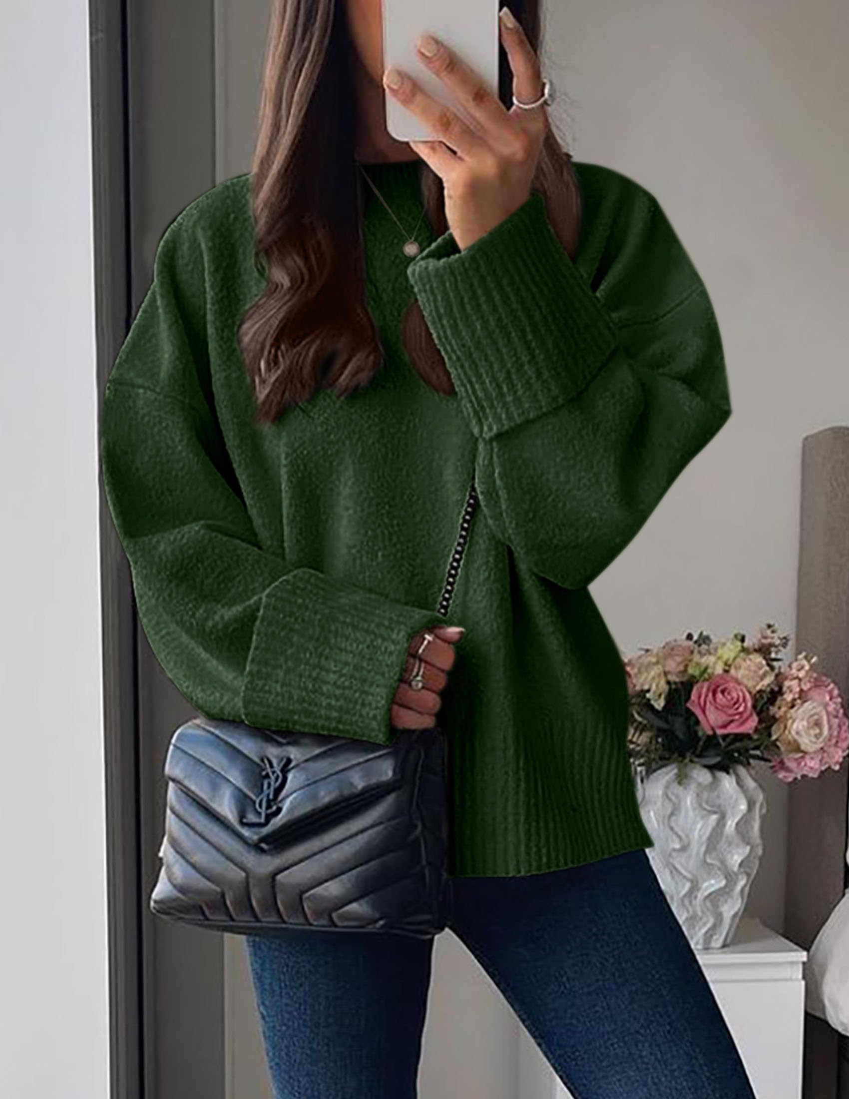Women's Fall Fashion Cozy Oversized Sweaters Dark Army Green