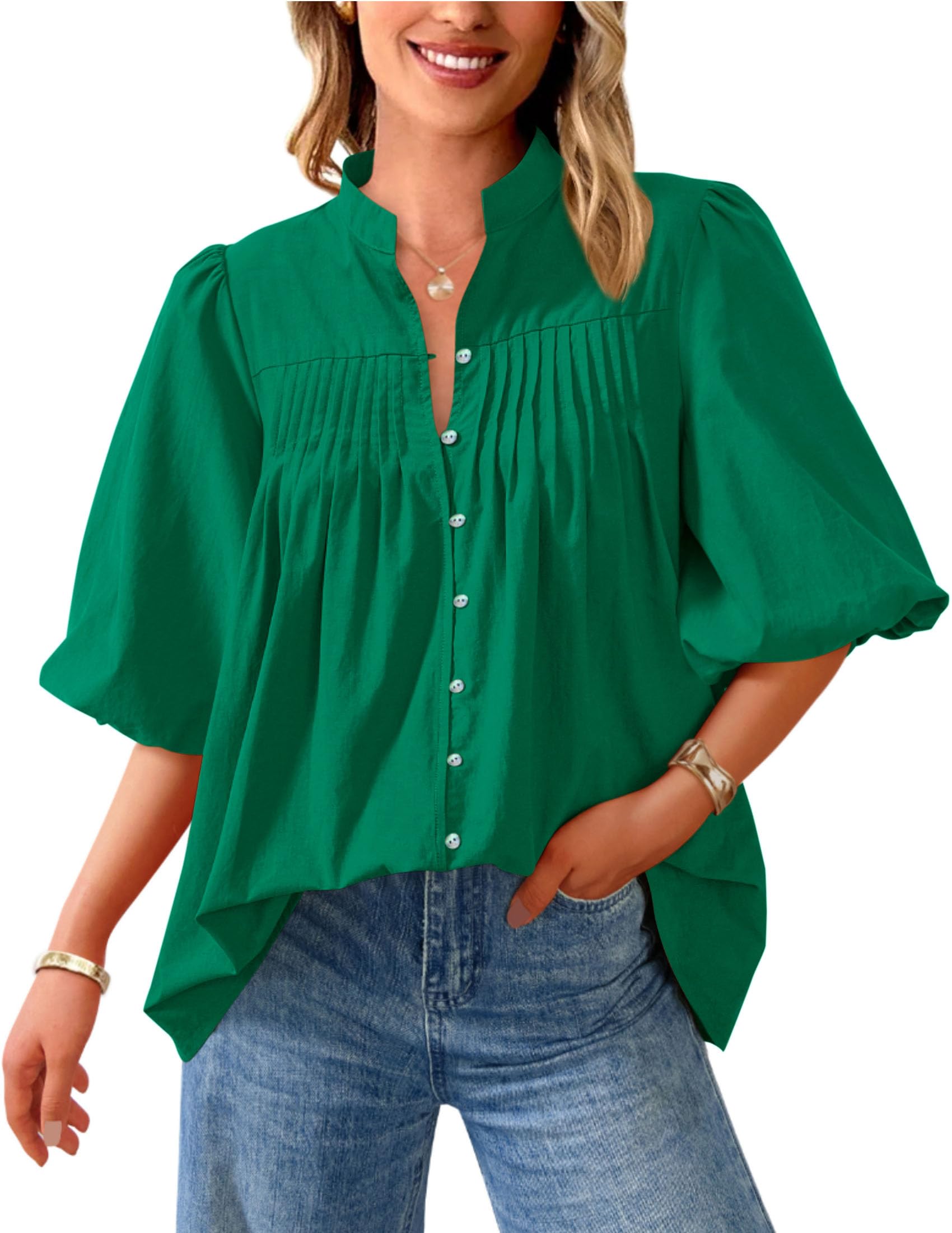 Short Sleeve Henley Shirts for Women,Green,S