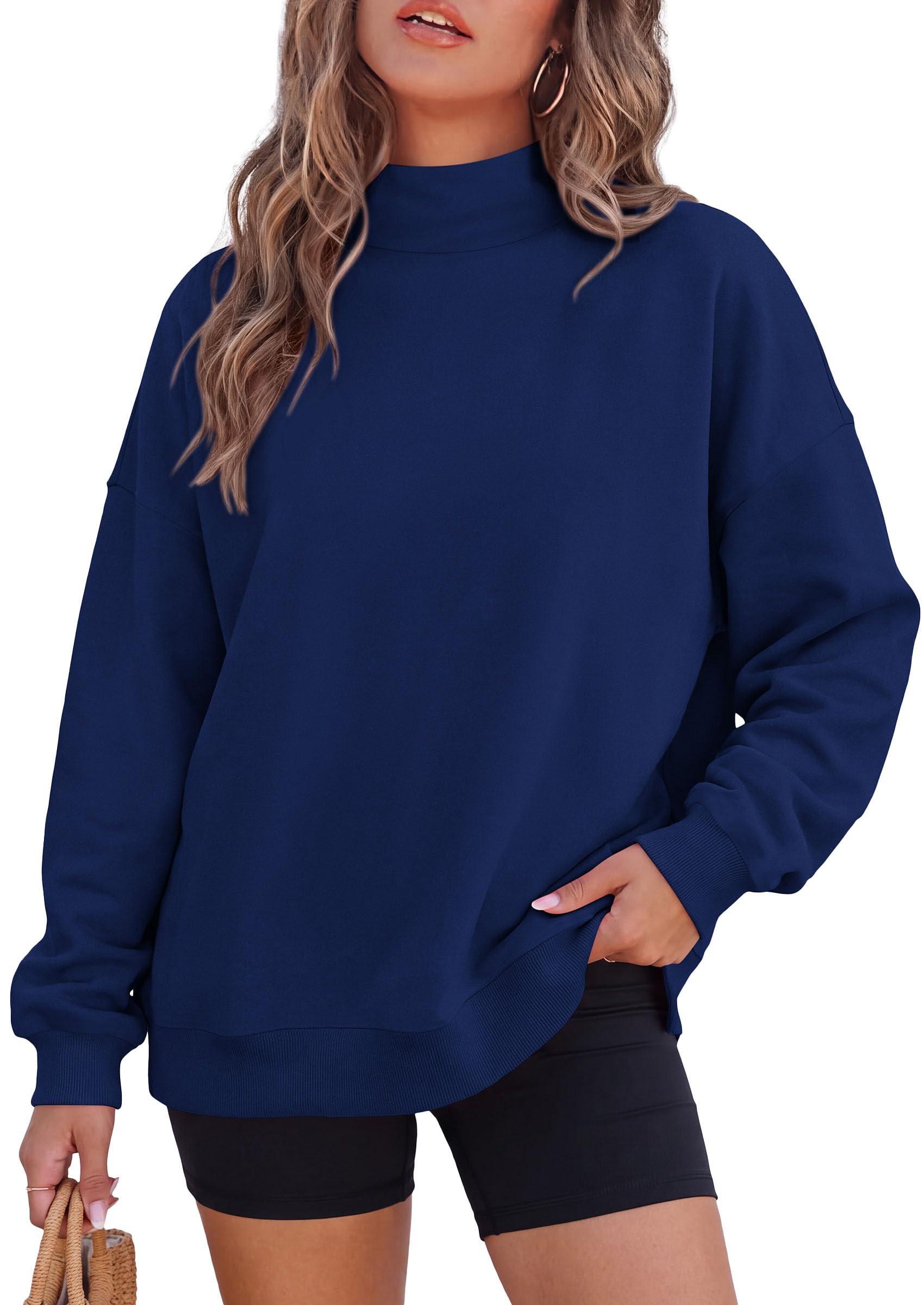 Womens Mock Neck Sweatshirt Oversized Pullover Fall Outfits