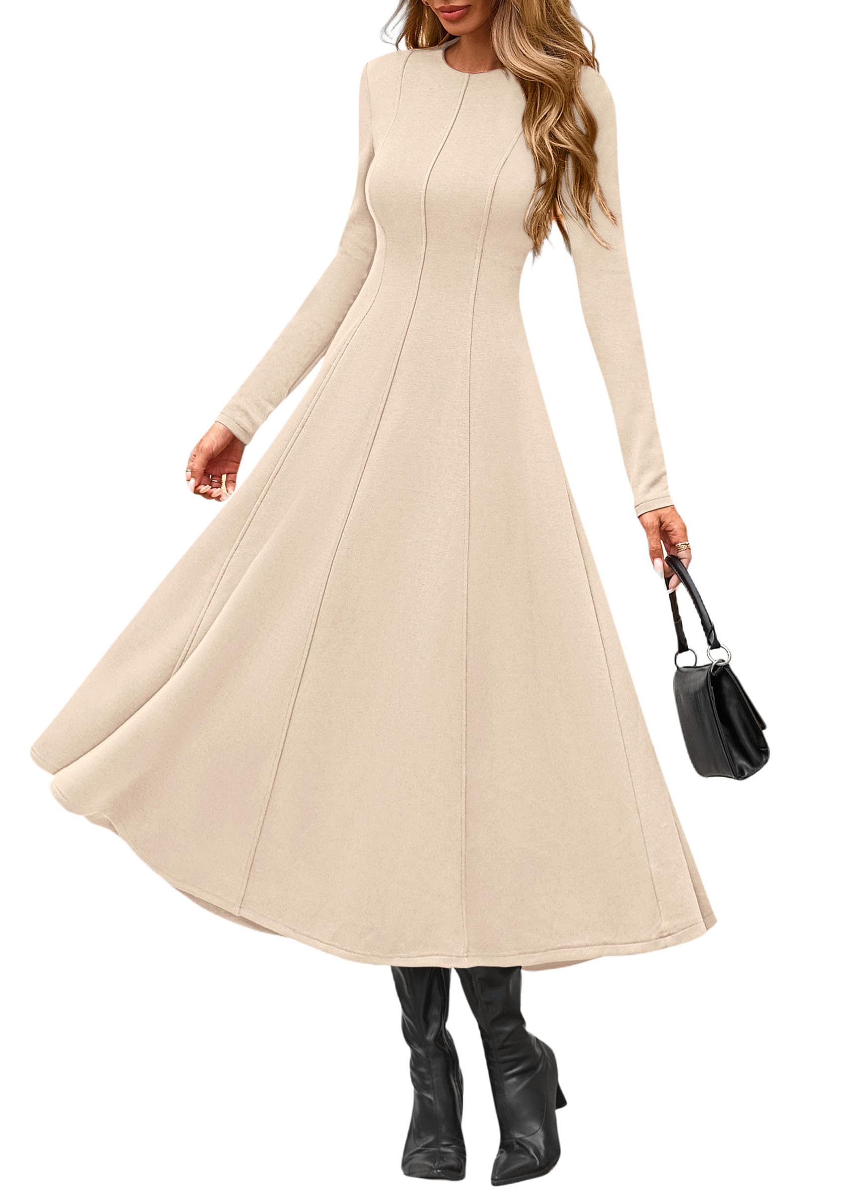 Women's Fall Long Sleeve A Line Midi Elegant Cocktail Dress