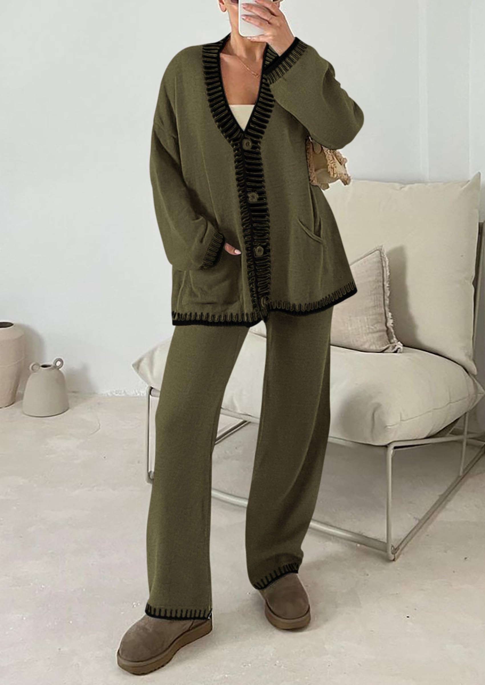 Women's Fall 2 Piece Matching Cozy Knit Sweater Lounge Sets