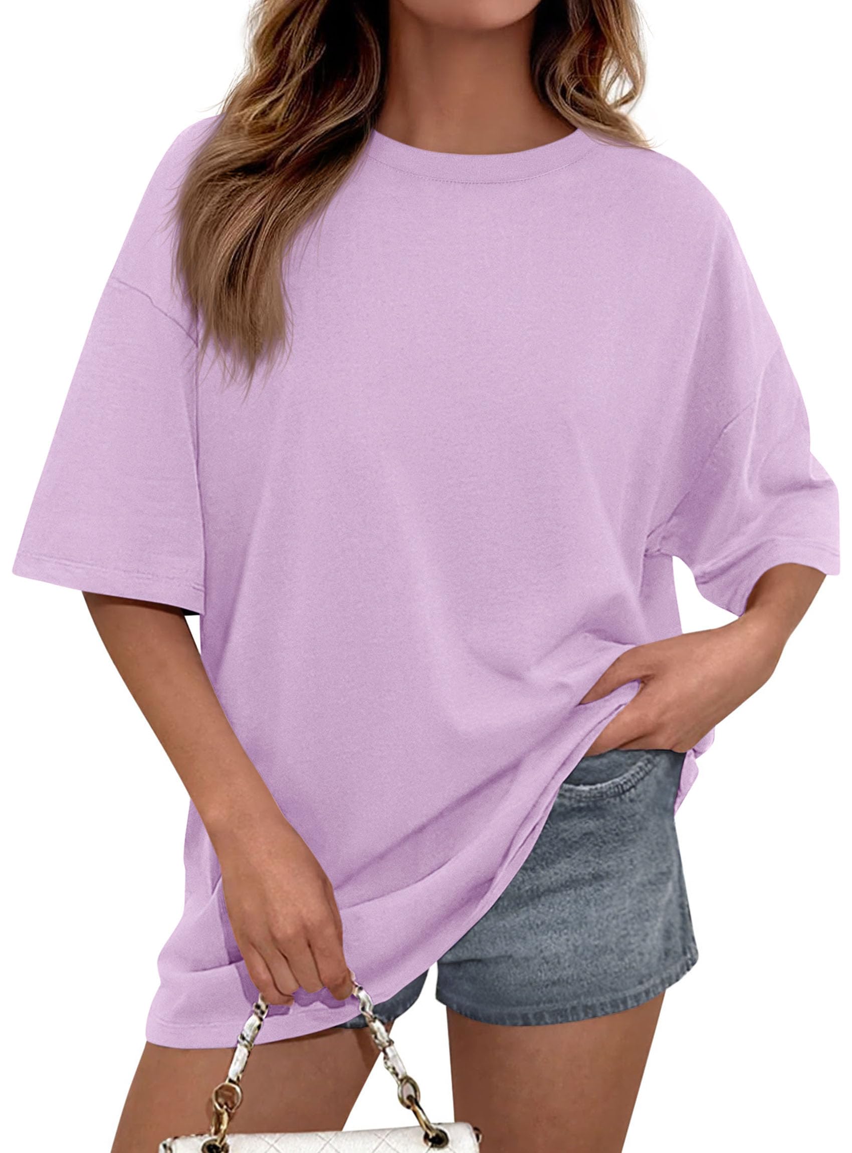 Women's Oversized Tshirts Going Out Tops (Light Purple,S)