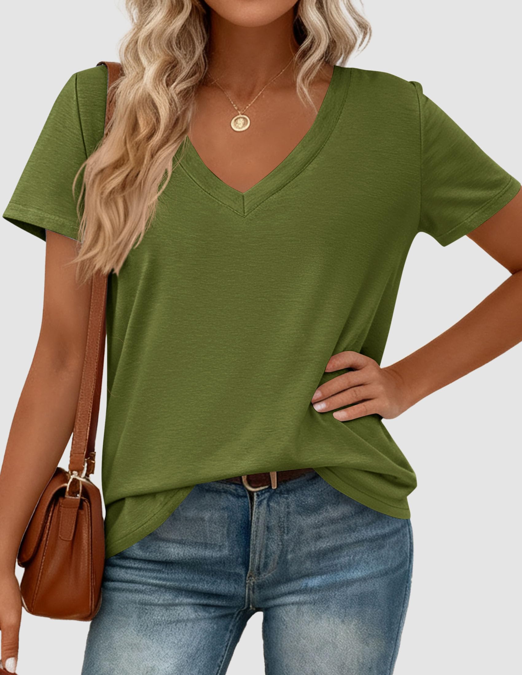 Womens Tops Short Sleeve Oversized Tshirts, Green,S