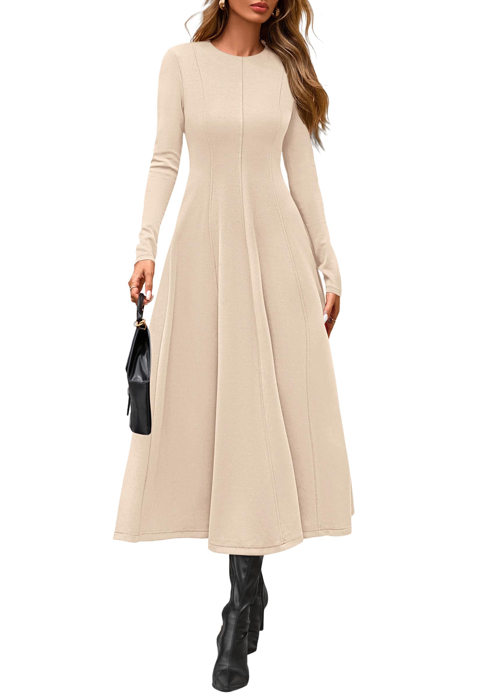Women's Fall Long Sleeve A Line Midi Elegant Cocktail Dress