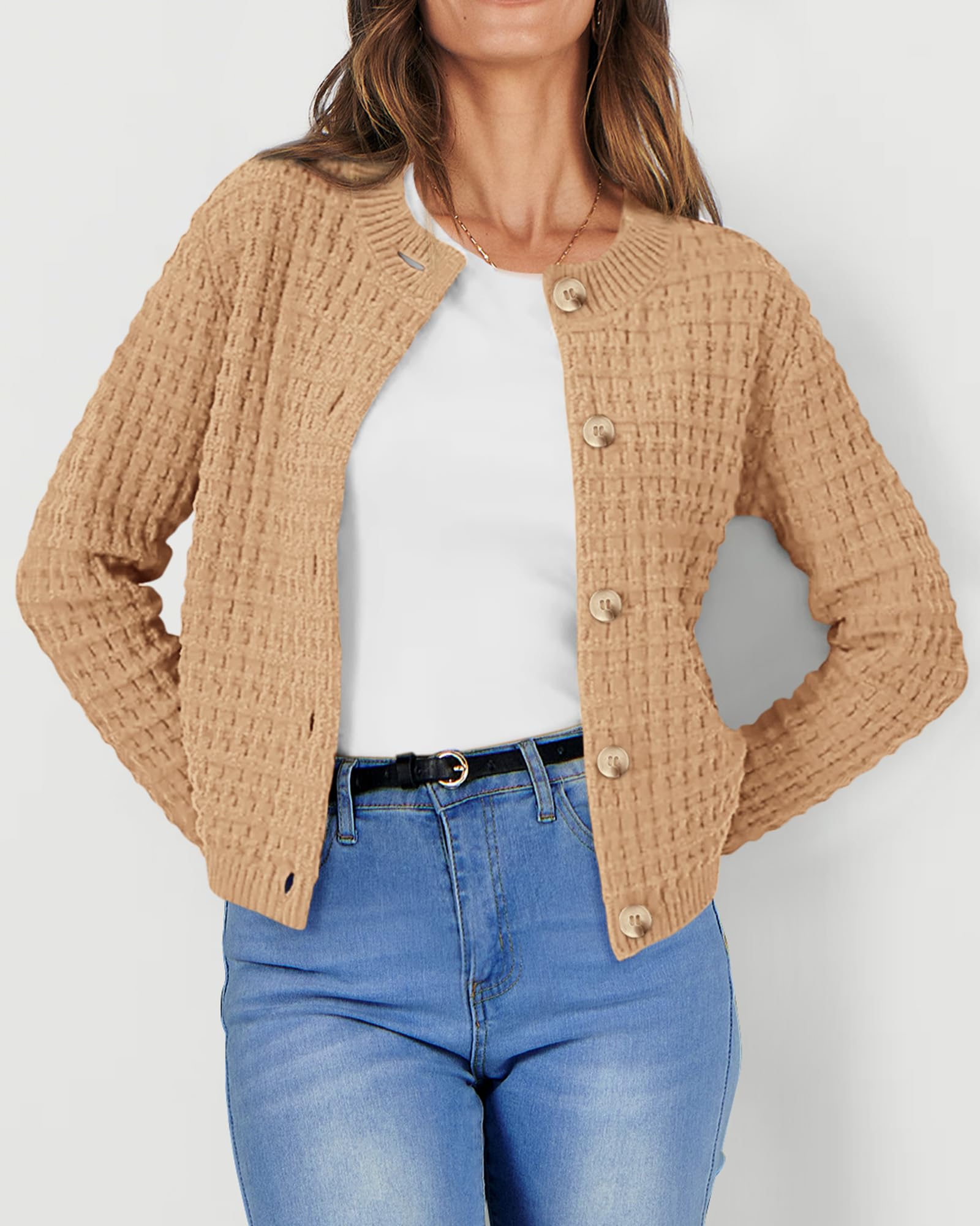 Women's Fall Lightweight Cardigan Sweaters Khaki