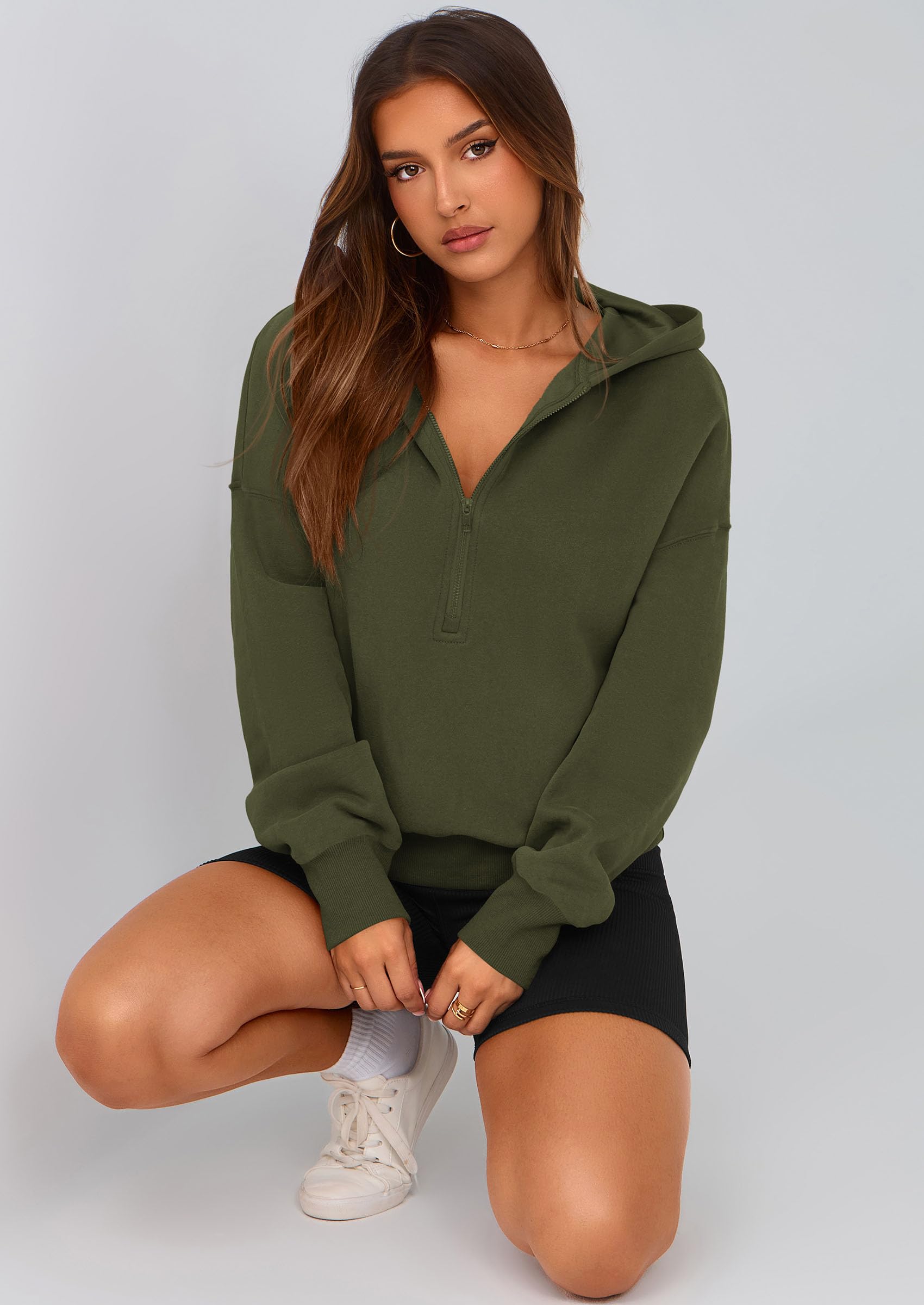 Women's Fall Half Zip Cropped Hoodie Sweatshirt