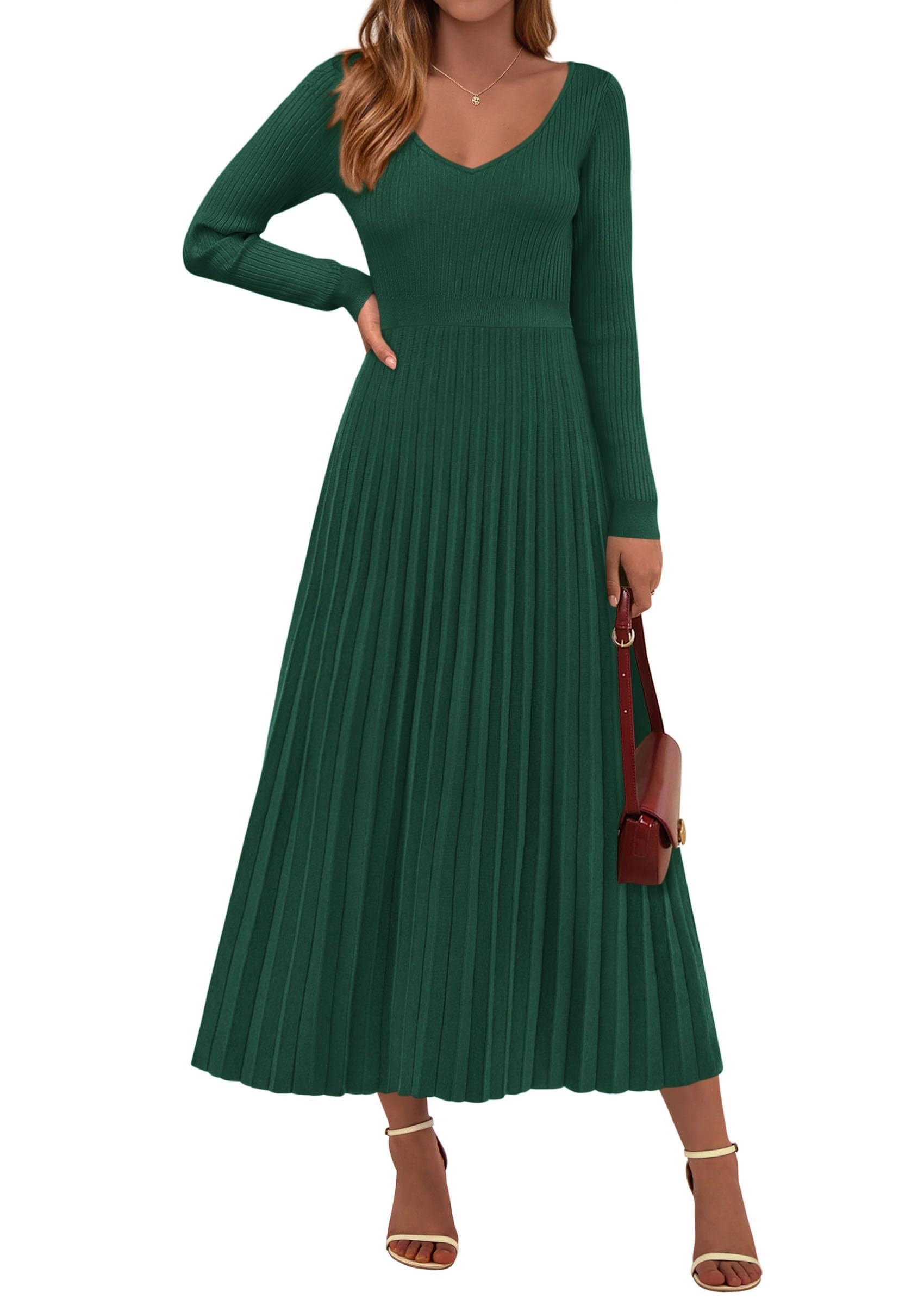 Sweater Dress Women Long Sleeve Maxi Flowy Pleated Dresses