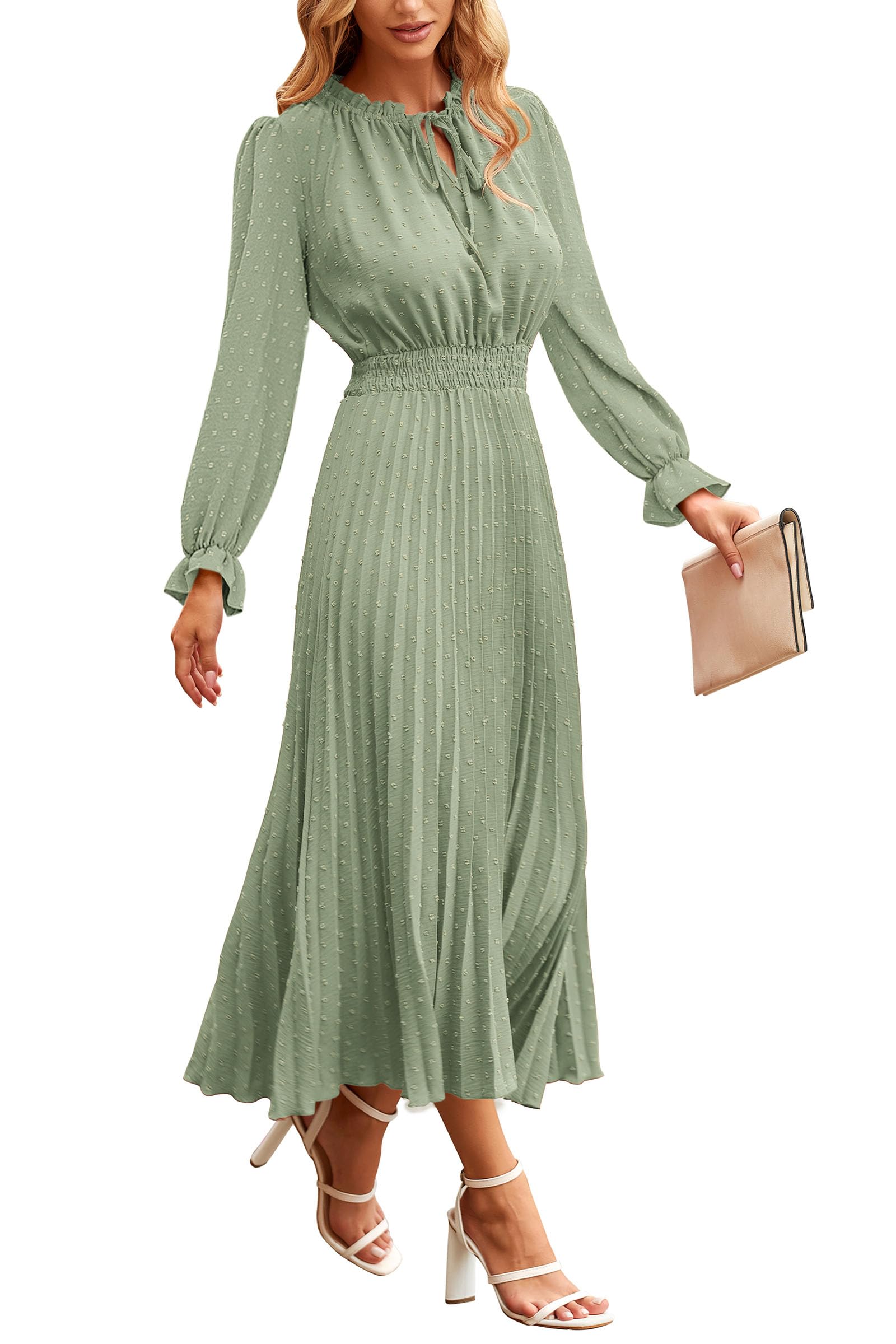 Women's Fall Midi Wedding Guest Dress(Light Green,Small)