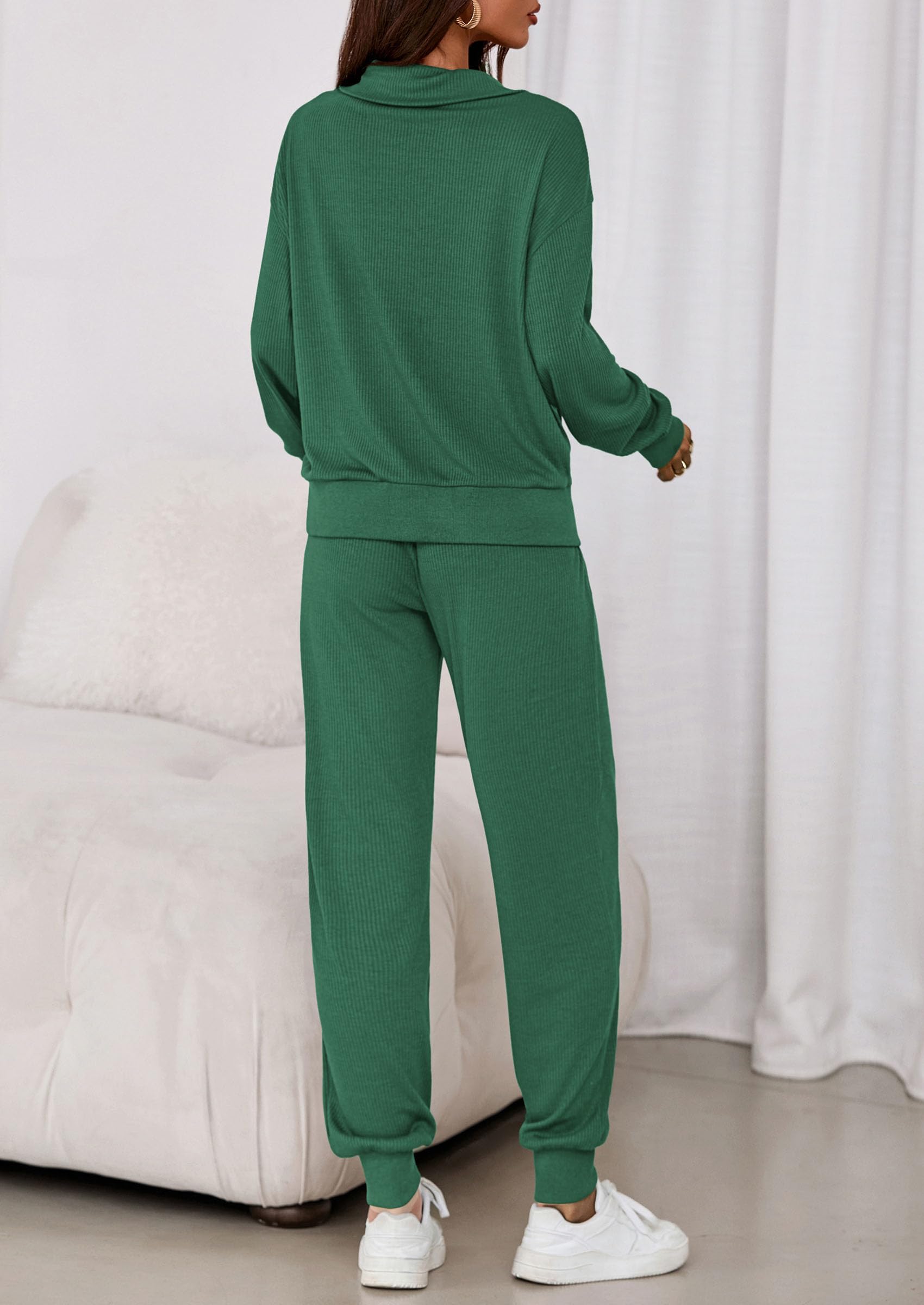 Airport Travel Outfit Women Ribbed Knit Matching Lounge Sets