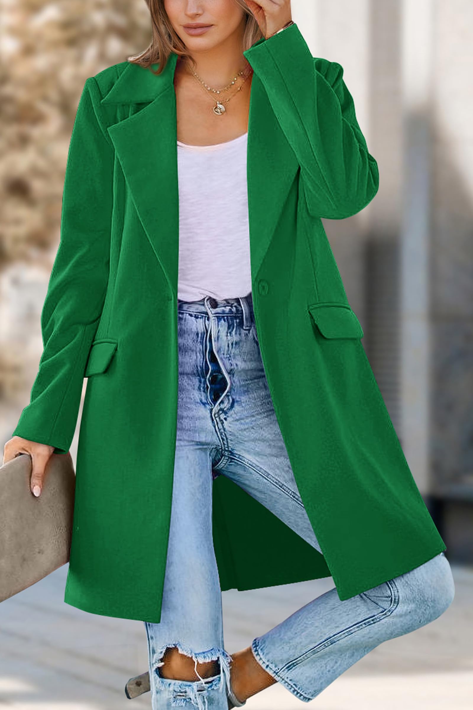 Women's Business Casual Long Blazer Jackets(Green,S)