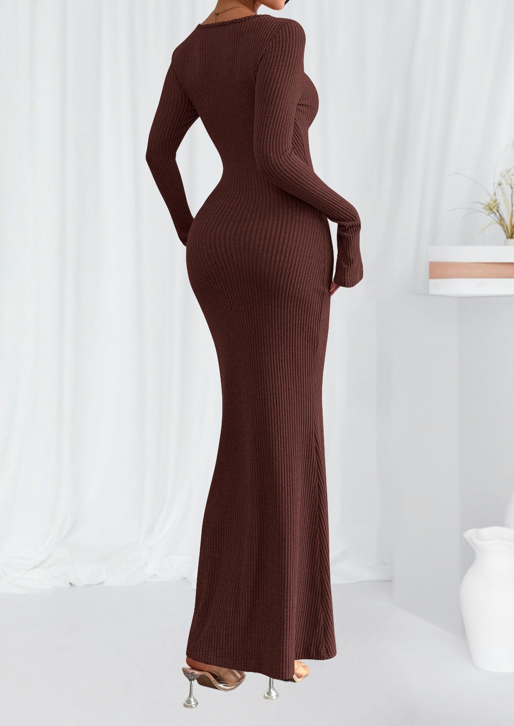 Women's Fall Long Sleeve Bodycon Maxi Dresses (Coffee,XS)