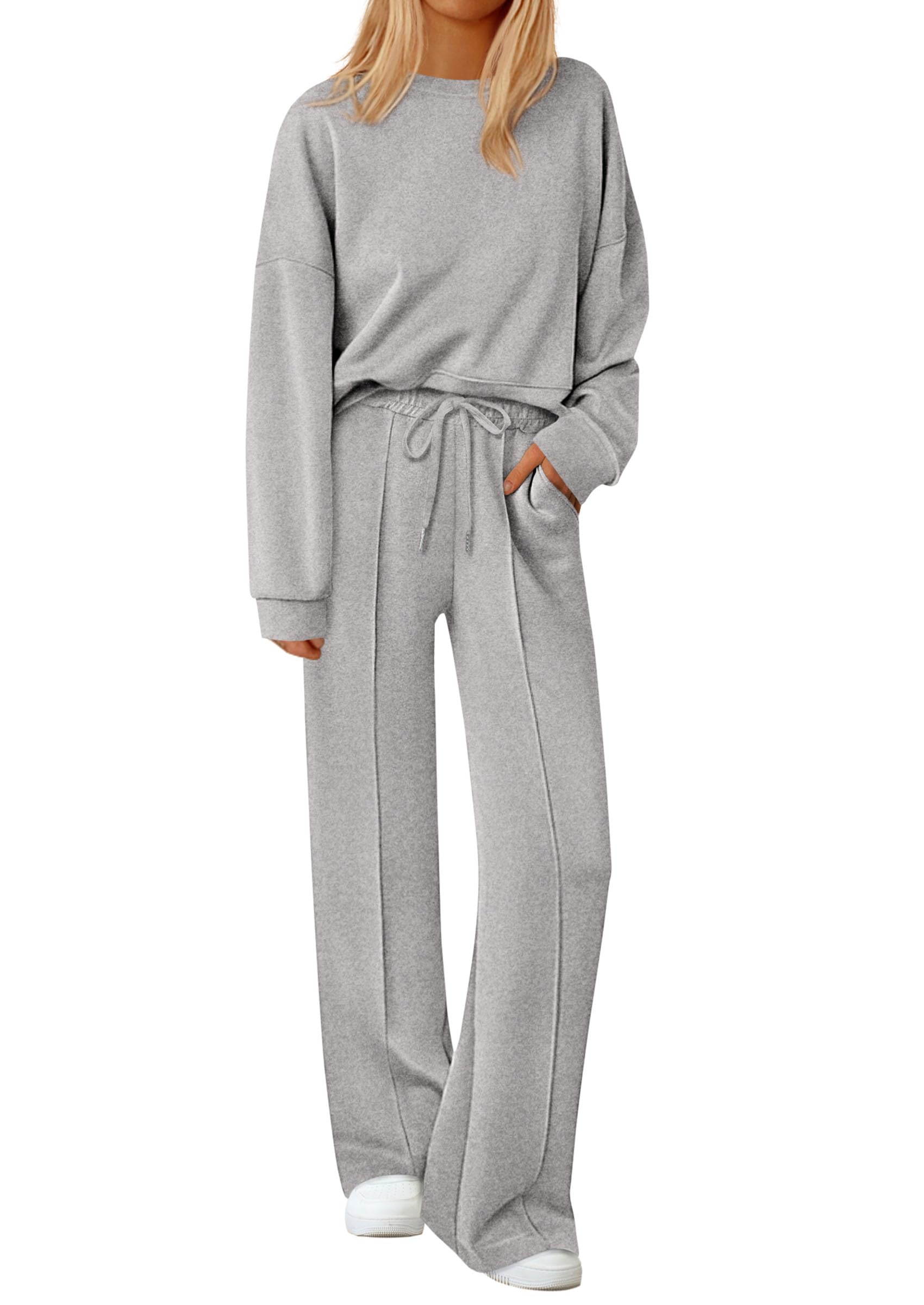 Womens Long Sleeve Sweatshirt 2 Piece Sets,Grey,S