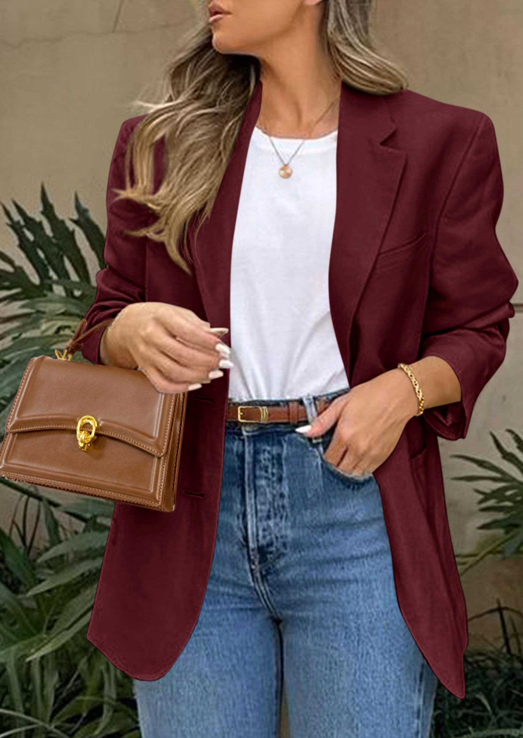 2026 Blazers for Women Business Casual,Wine Red,XS