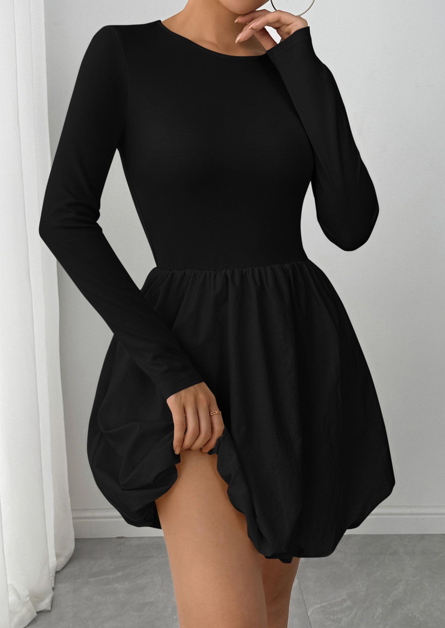 Fall Dresses for Women 2026 Bubble Mini Dress,Black,S