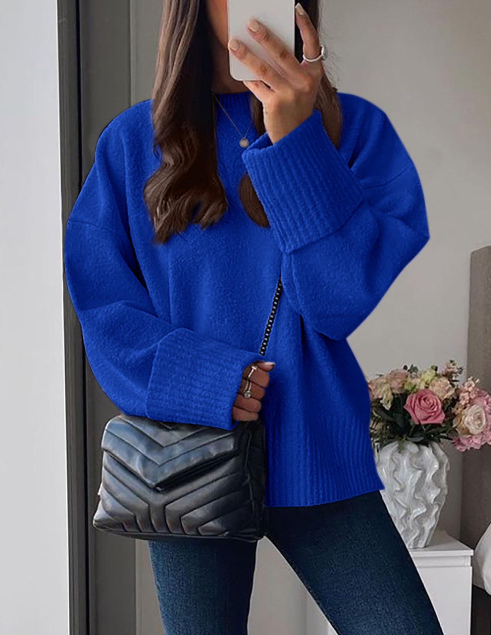 Women's Fall Fashion Cozy Oversized Sweaters(Blue,XS)